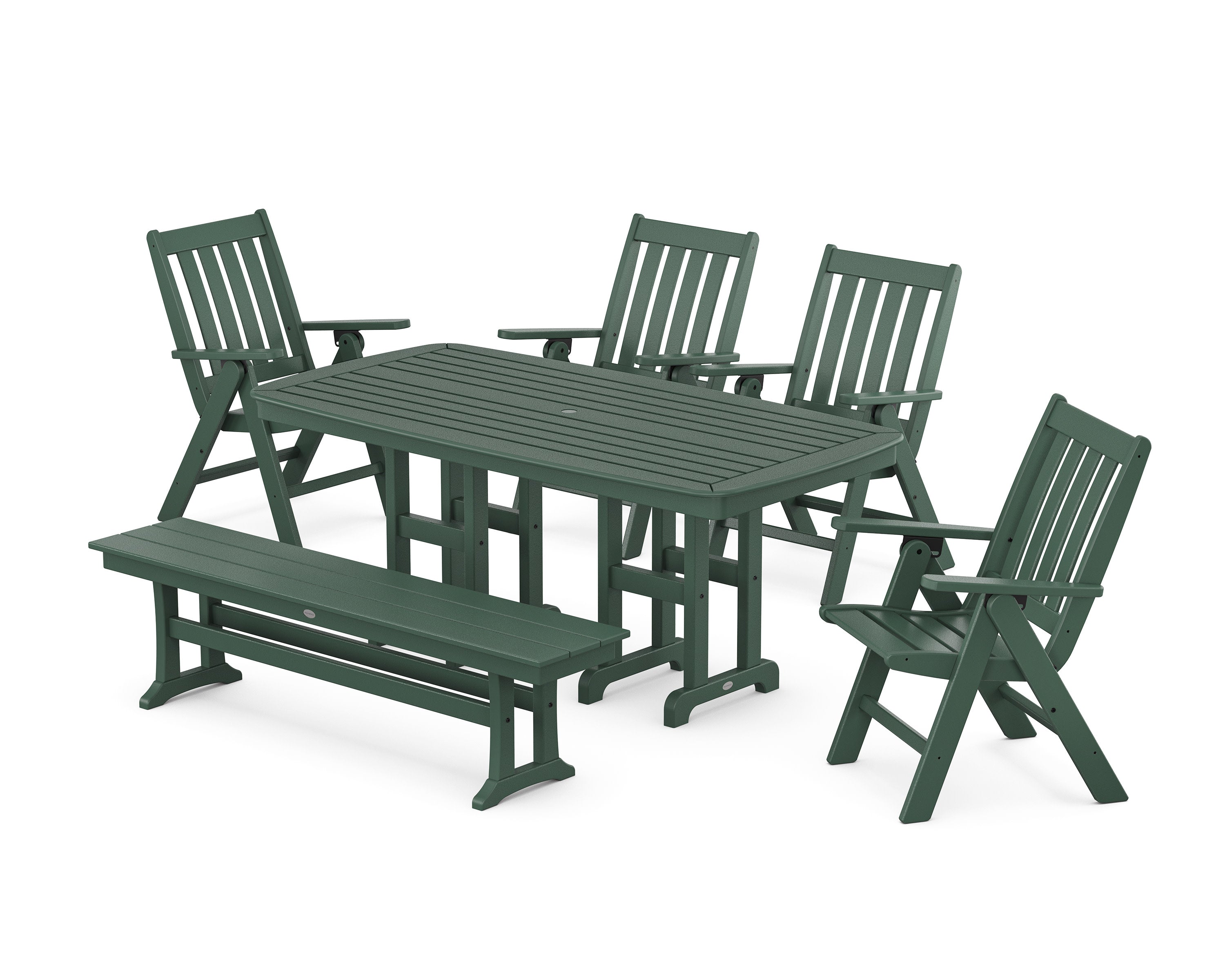 Vineyard Folding Chair 6-Piece Dining Set with Bench in Green