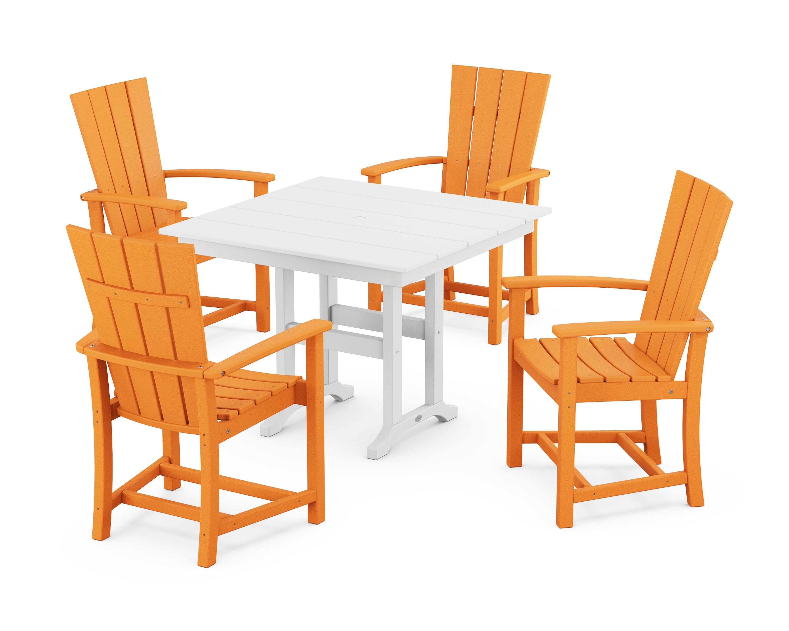 Quattro 5-Piece Farmhouse Dining Set in Tangerine / White
