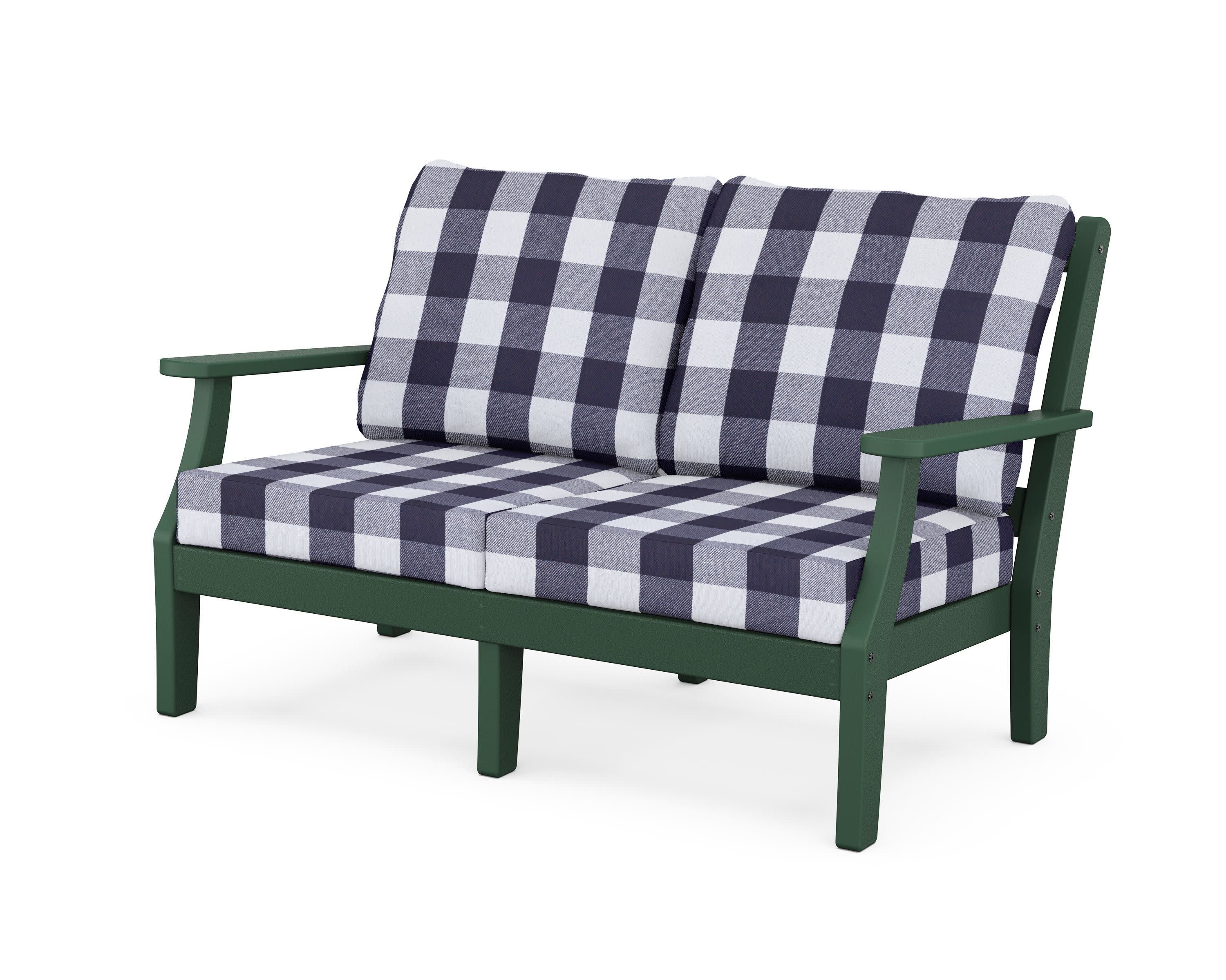 Chinoiserie Deep Seating Loveseat in Green / Buffalo Plaid Navy