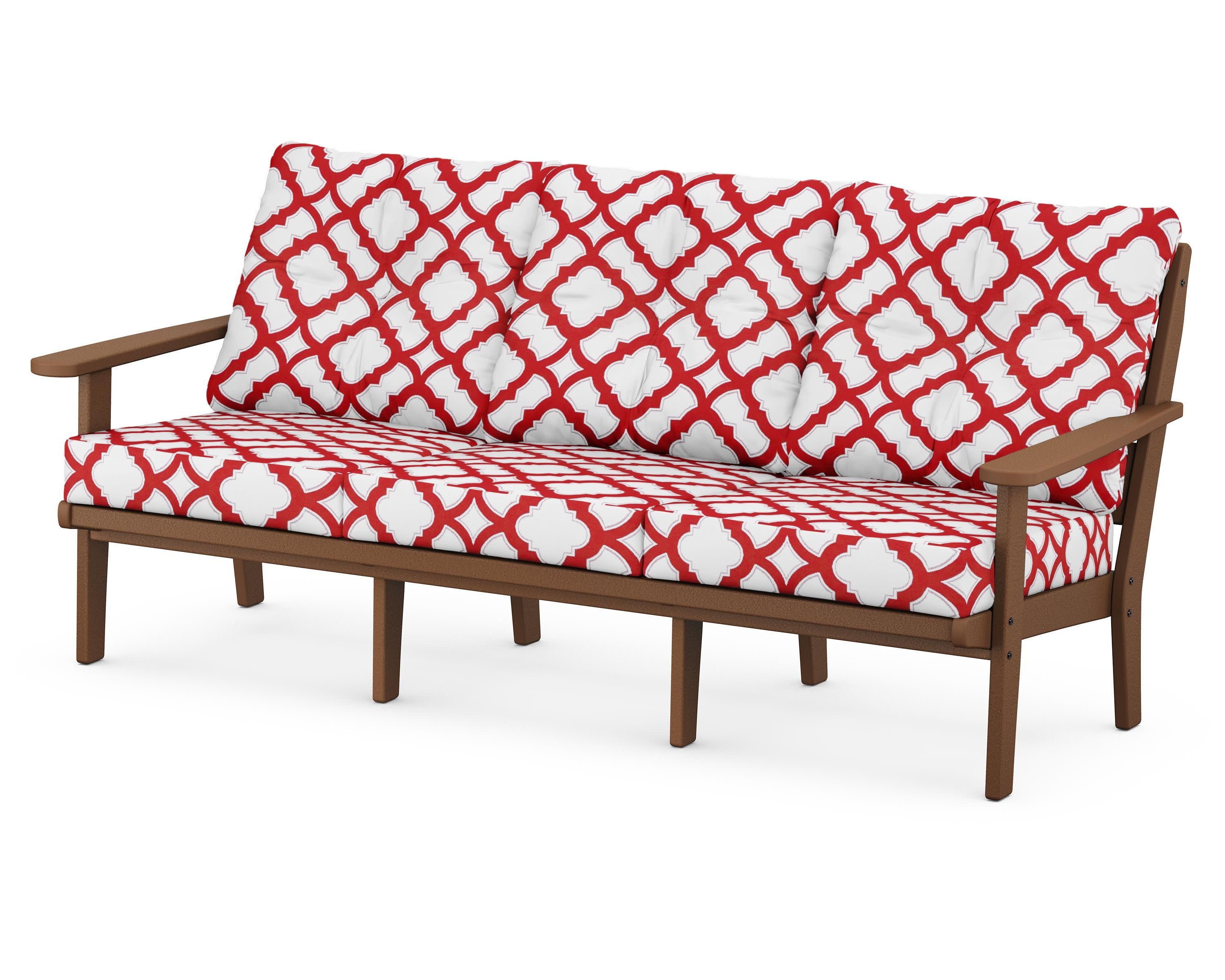 Lakeside Deep Seating Sofa in Teak / Trellis Crimson
