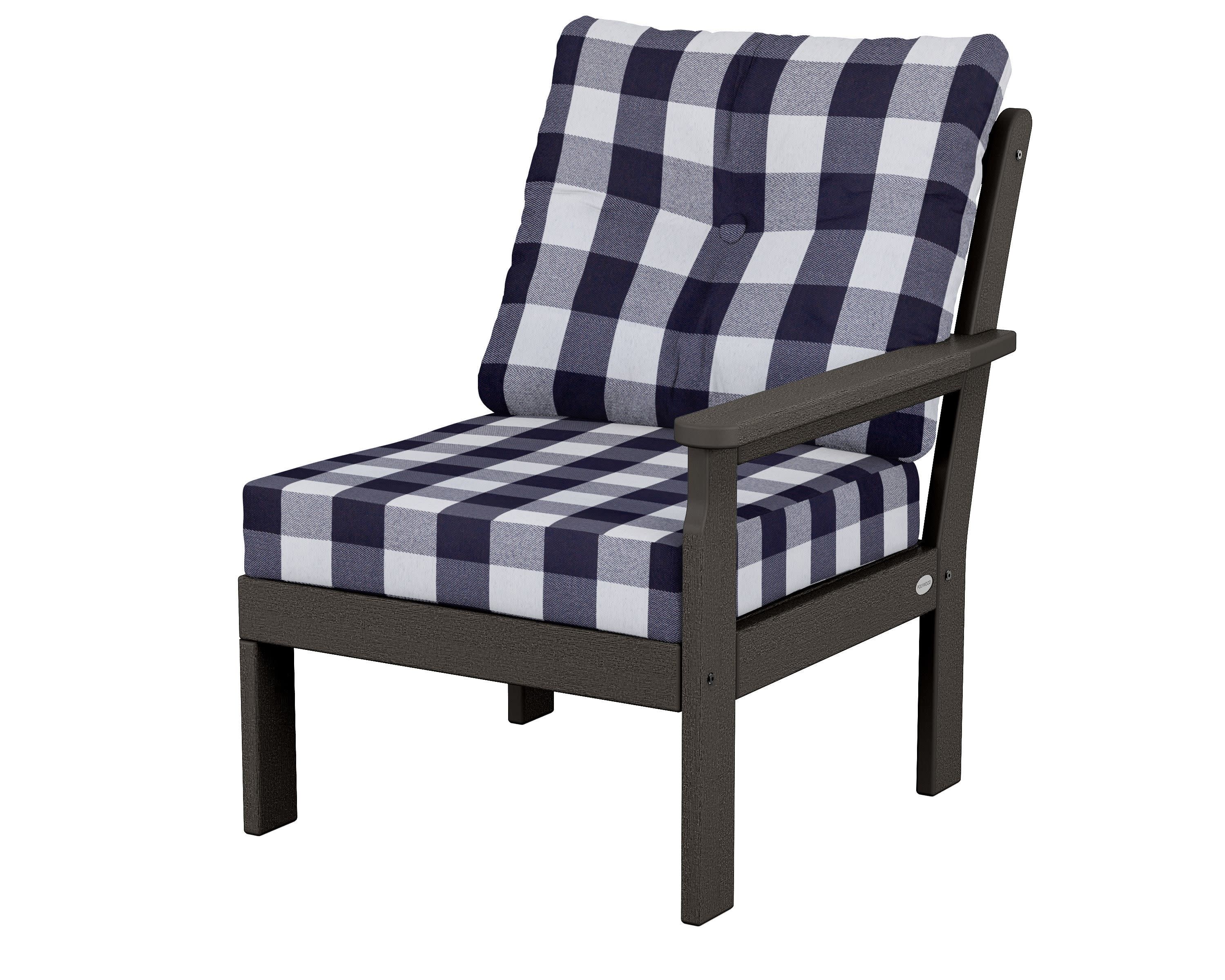 Vineyard Modular Right Arm Chair in Vintage Coffee / Buffalo Plaid Navy