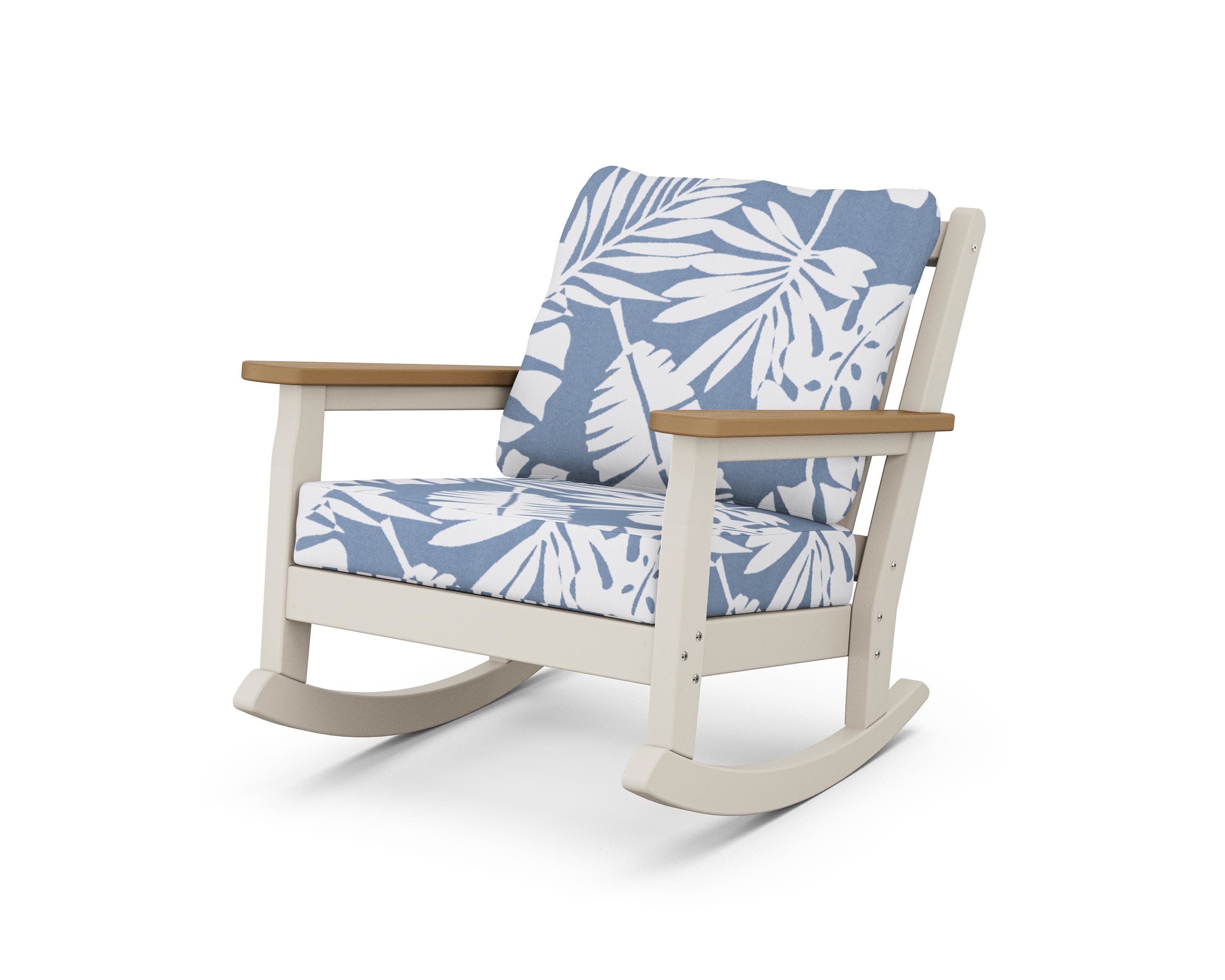 Chippendale Deep Seating Rocking Chair in Sand / Natural / Leaf Sky Blue