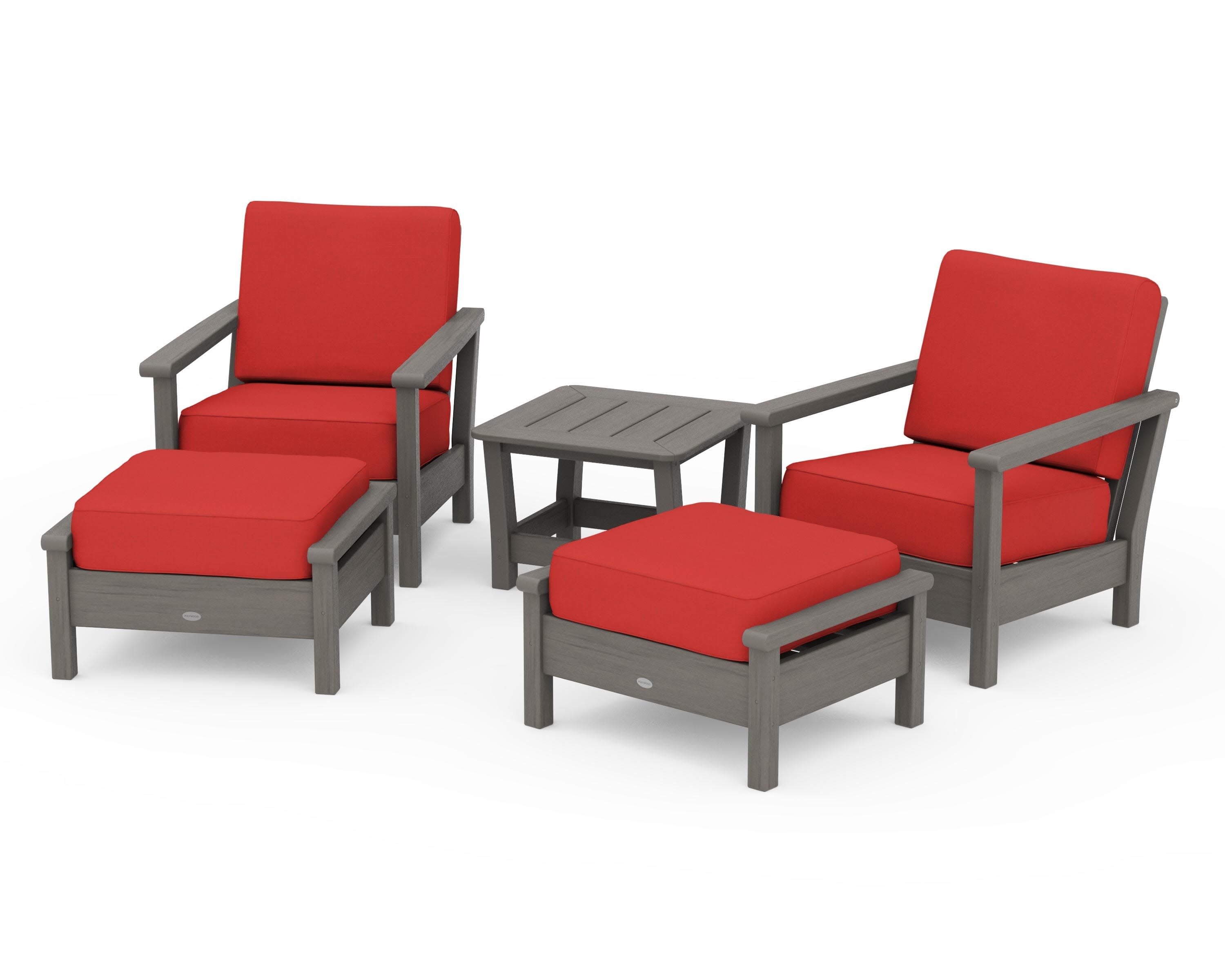 Harbour 5-Piece Deep Seating Chair Set in Driftwood / Crimson Linen