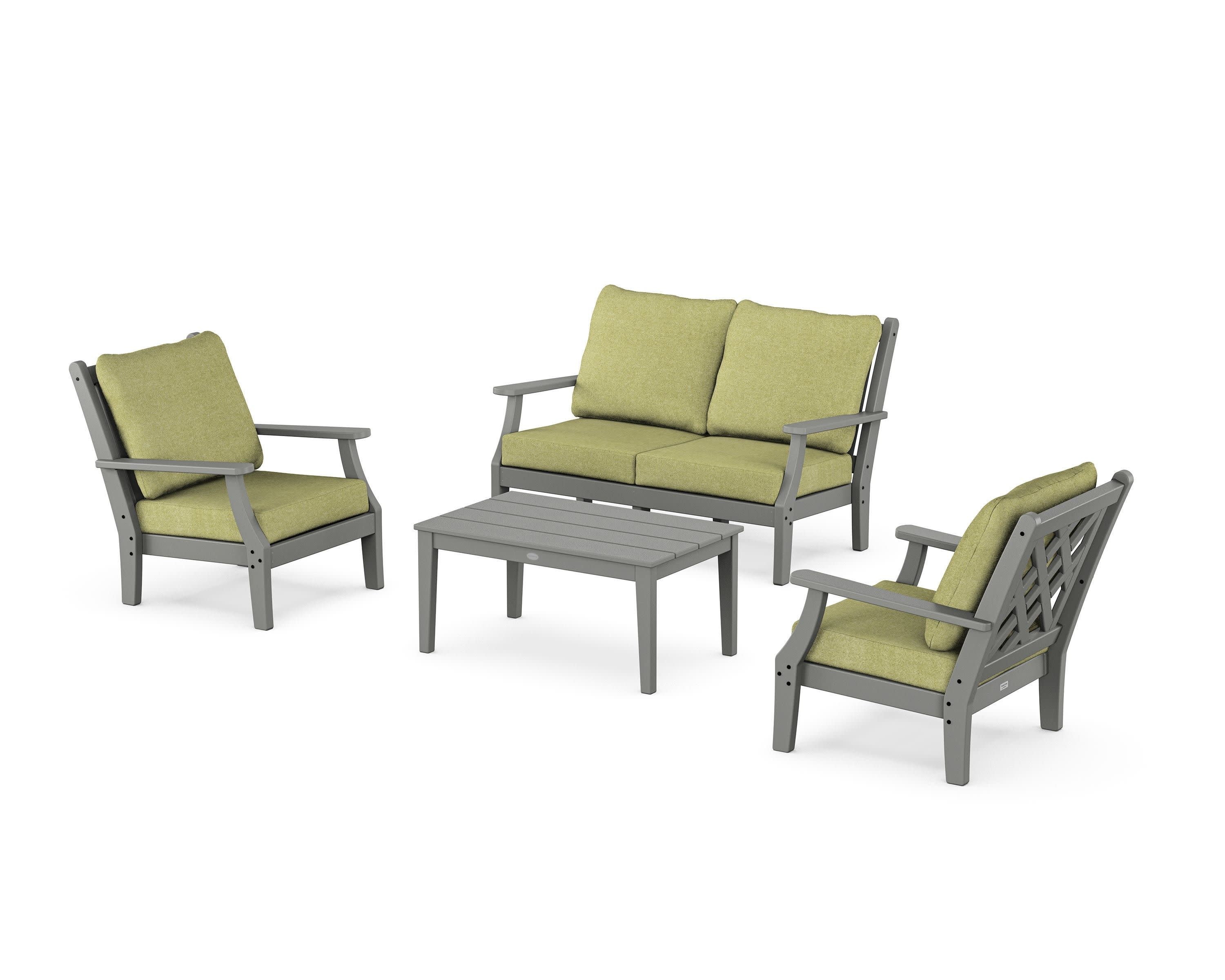 Wovendale 4-Piece Deep Seating Set with Loveseat in Slate Grey / Chartreuse Boucle