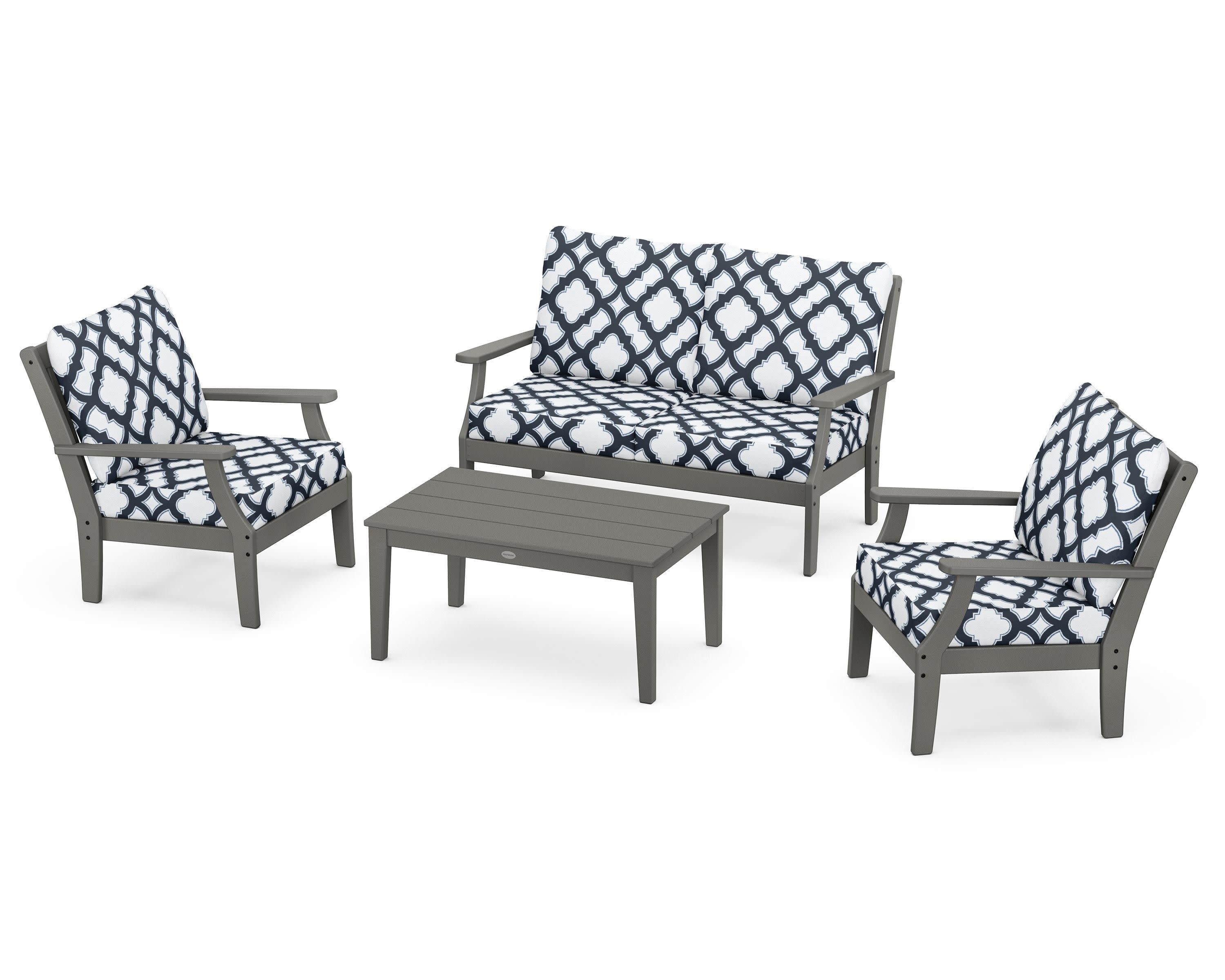 Braxton 4-Piece Deep Seating Chair Set in Slate Grey / Trellis Marine Indigo