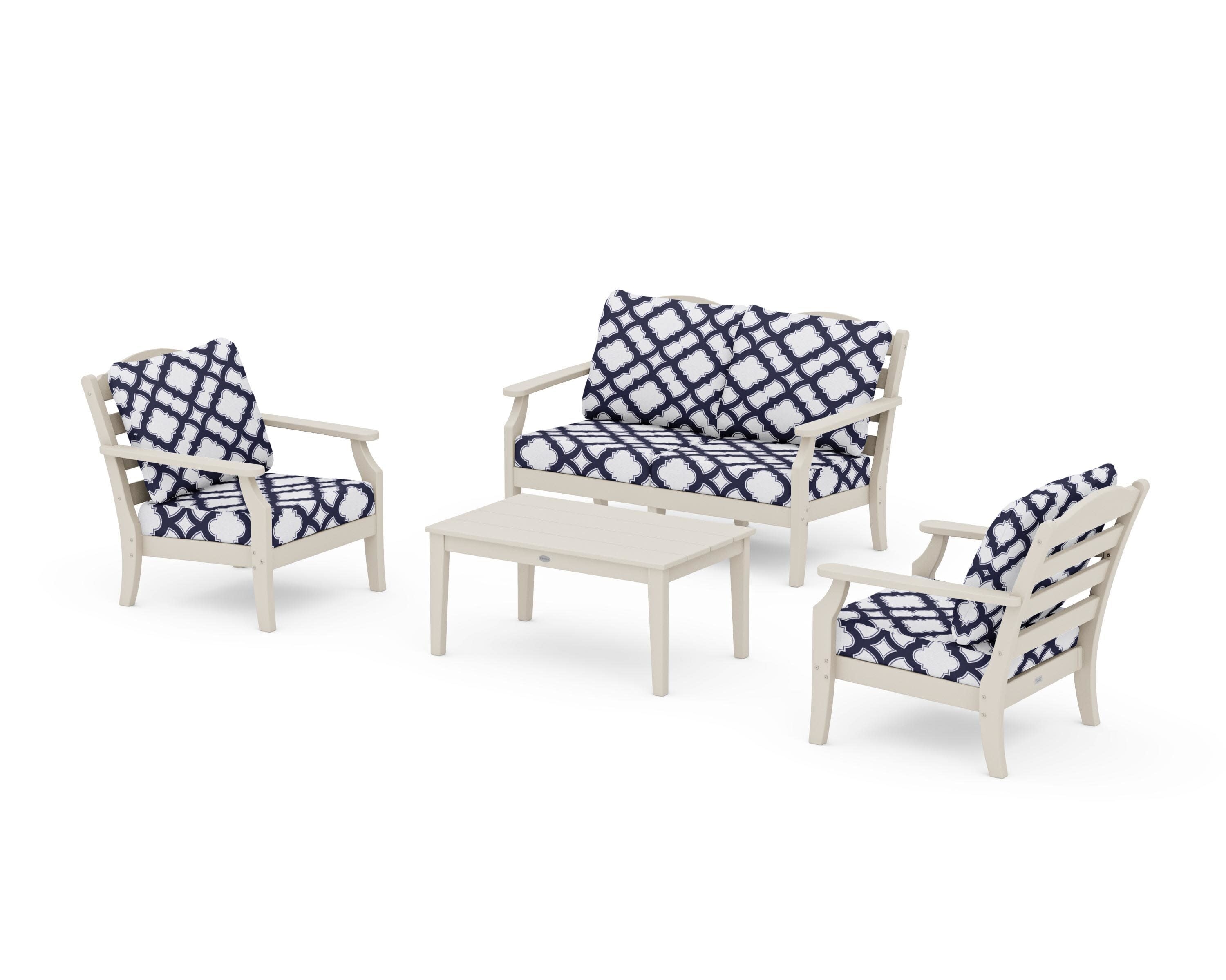 Savannah 4-Piece Deep Seating Set with Loveseat in Sand / Trellis Navy