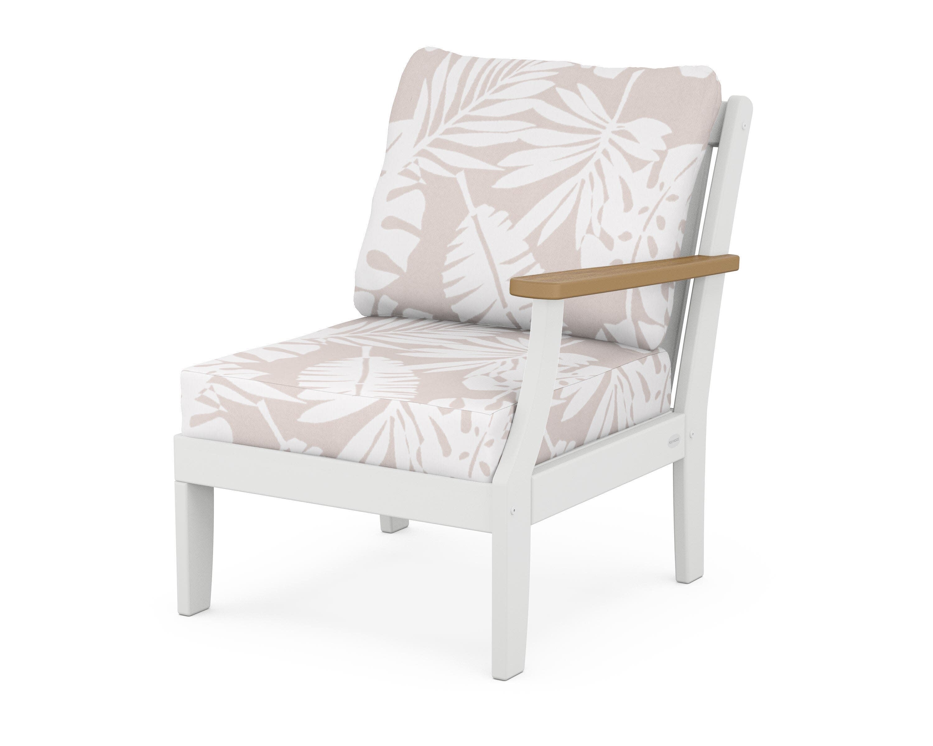 Braxton Modular Right Arm Chair in White / Natural / Leaf Dune Burlap