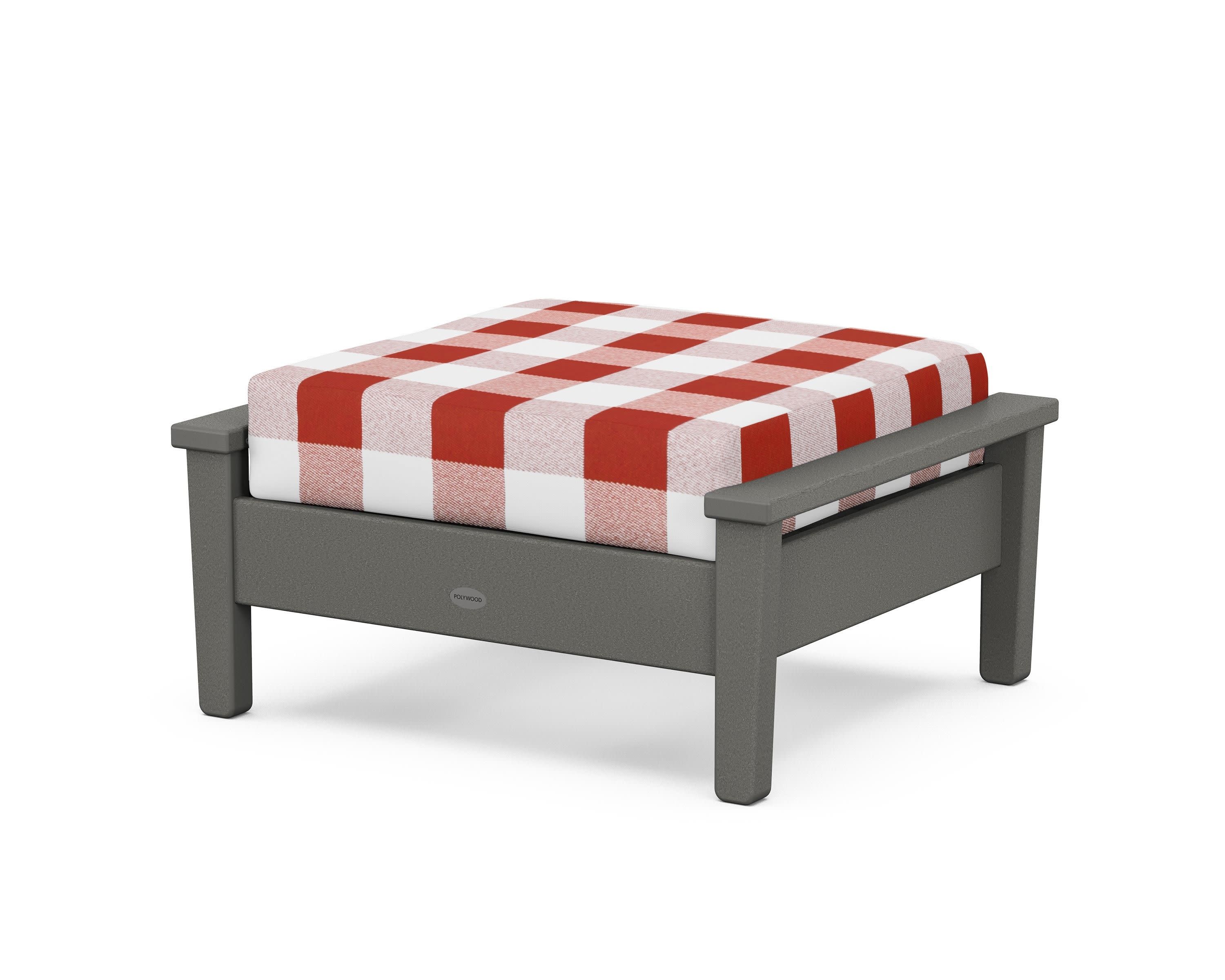 Prescott Deep Seating Ottoman in Slate Grey / Buffalo Plaid Crimson