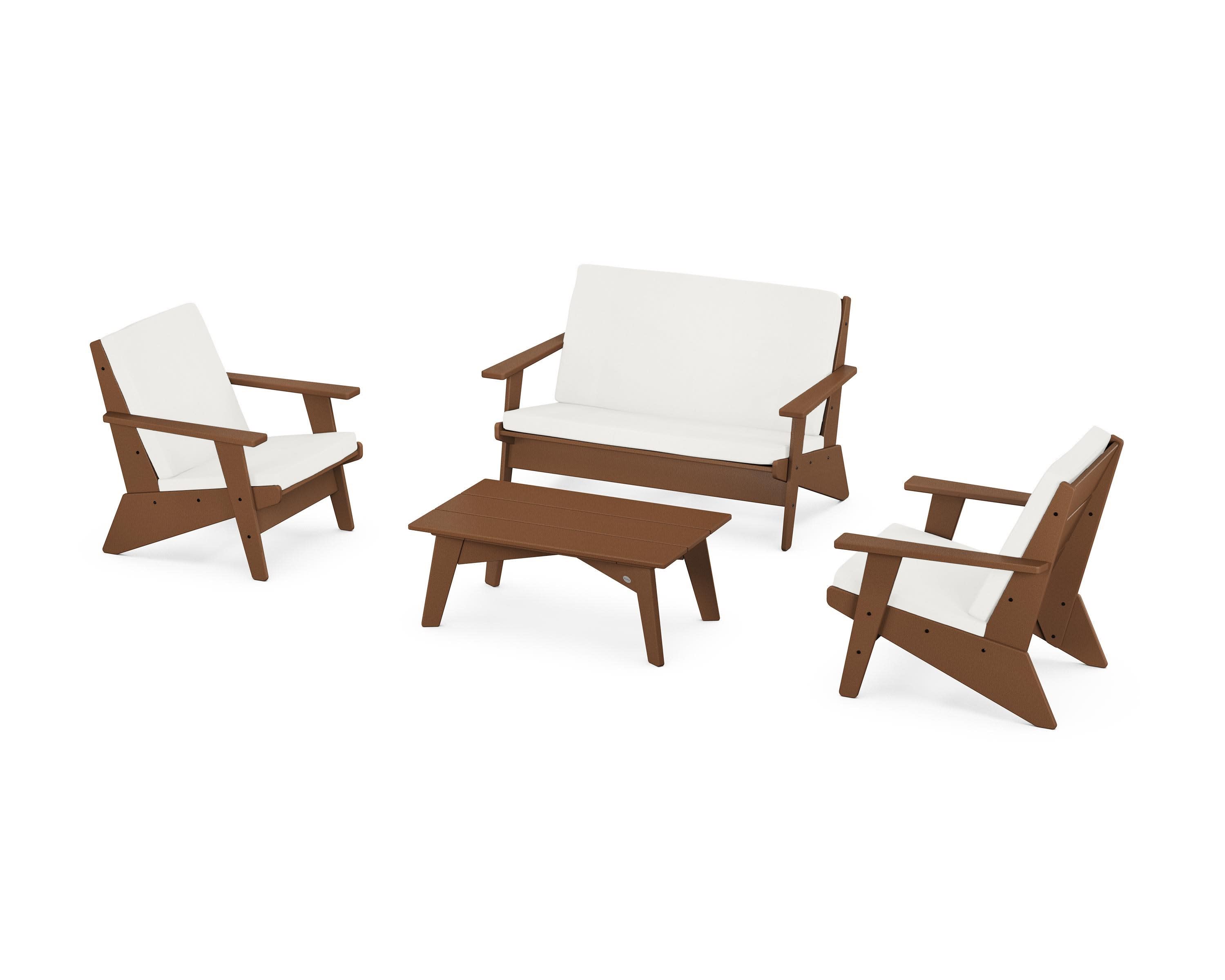 Riviera Modern Lounge 4-Piece Set in Teak / Natural Linen