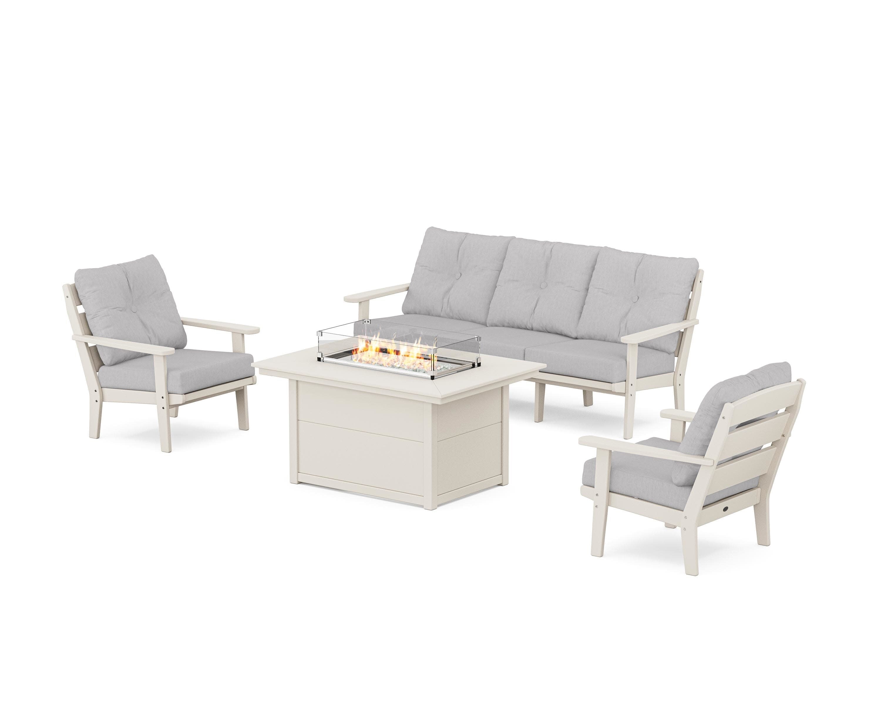Lakeside Deep Seating Fire Pit Table Set in Sand / Granite