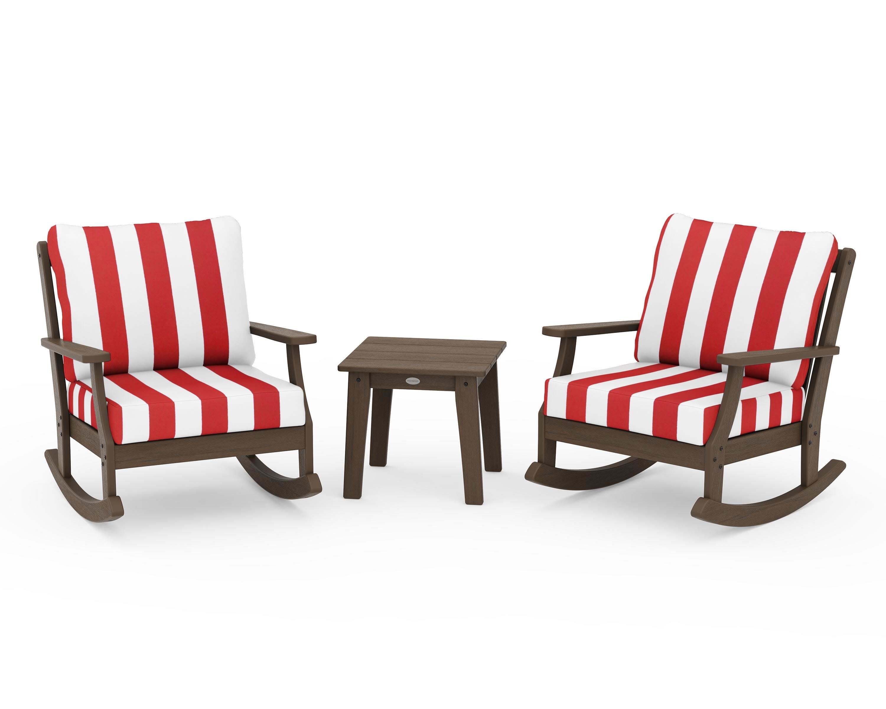 Braxton 3-Piece Deep Seating Rocker Set in Kona / Cabana Stripe Crimson
