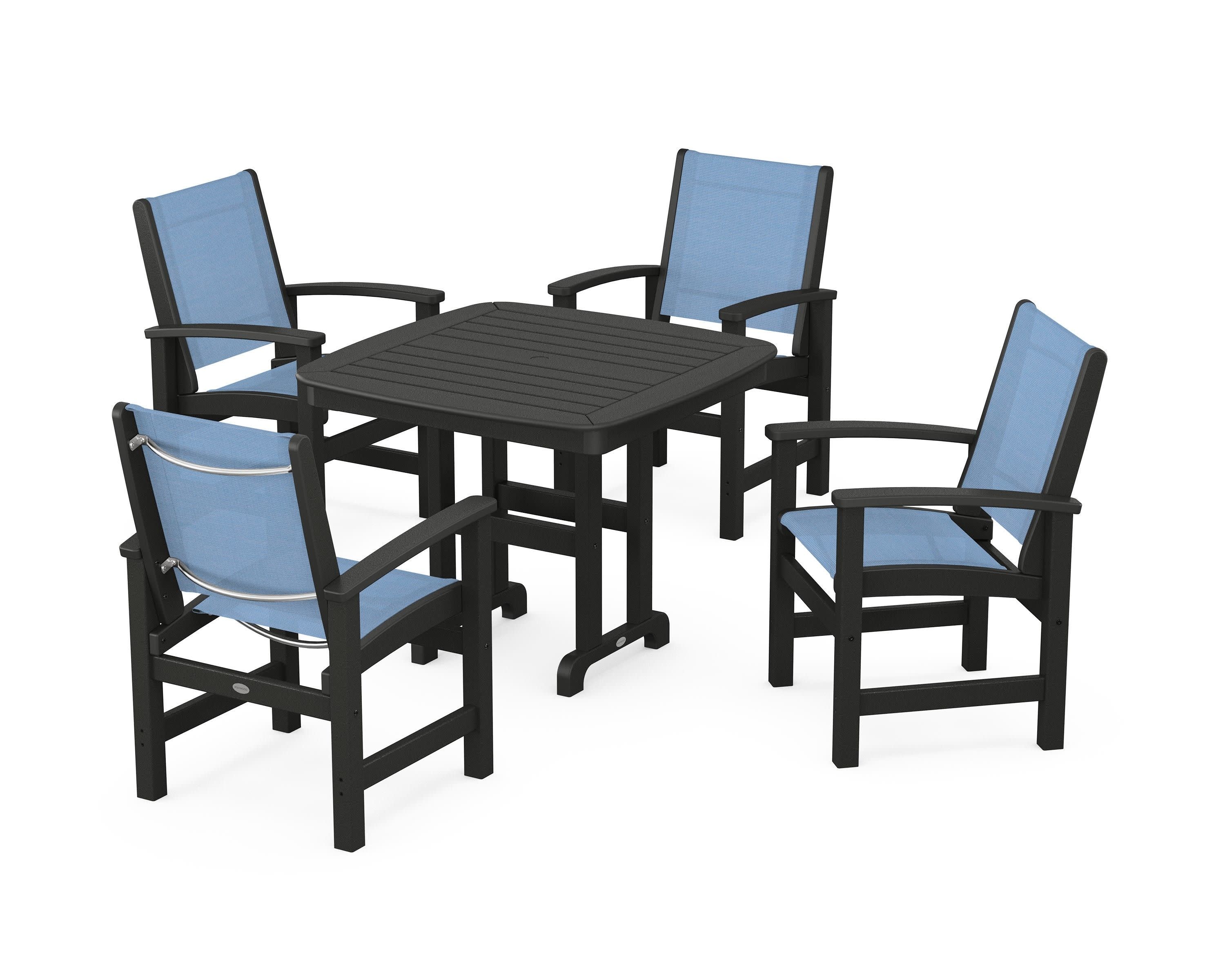 Coastal 5-Piece Dining Set in Black / Poolside Sling