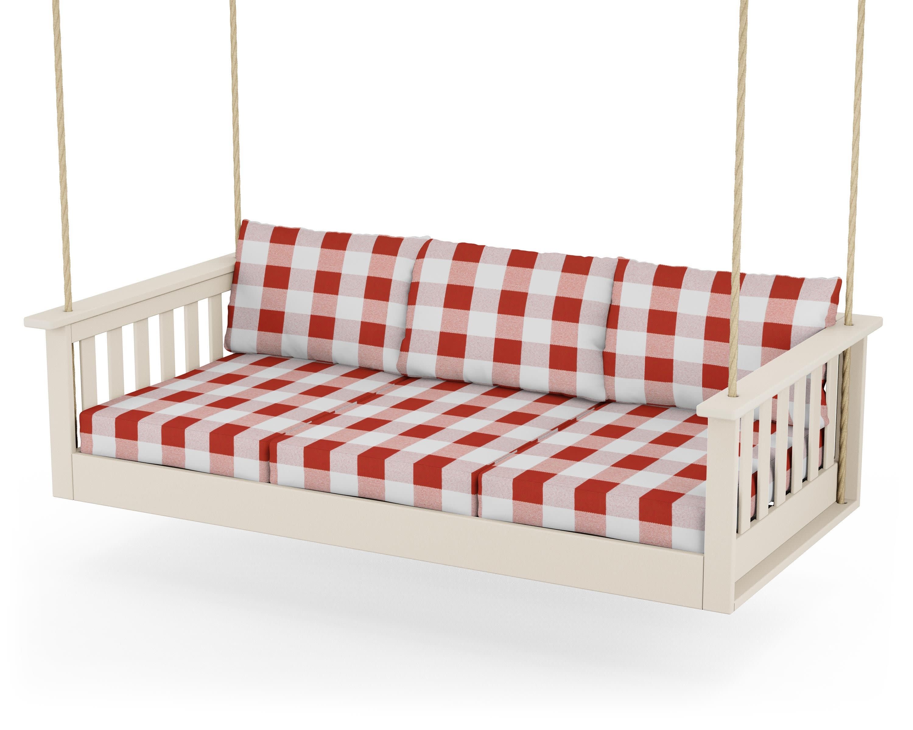 Vineyard Daybed Swing in Sand / Buffalo Plaid Crimson