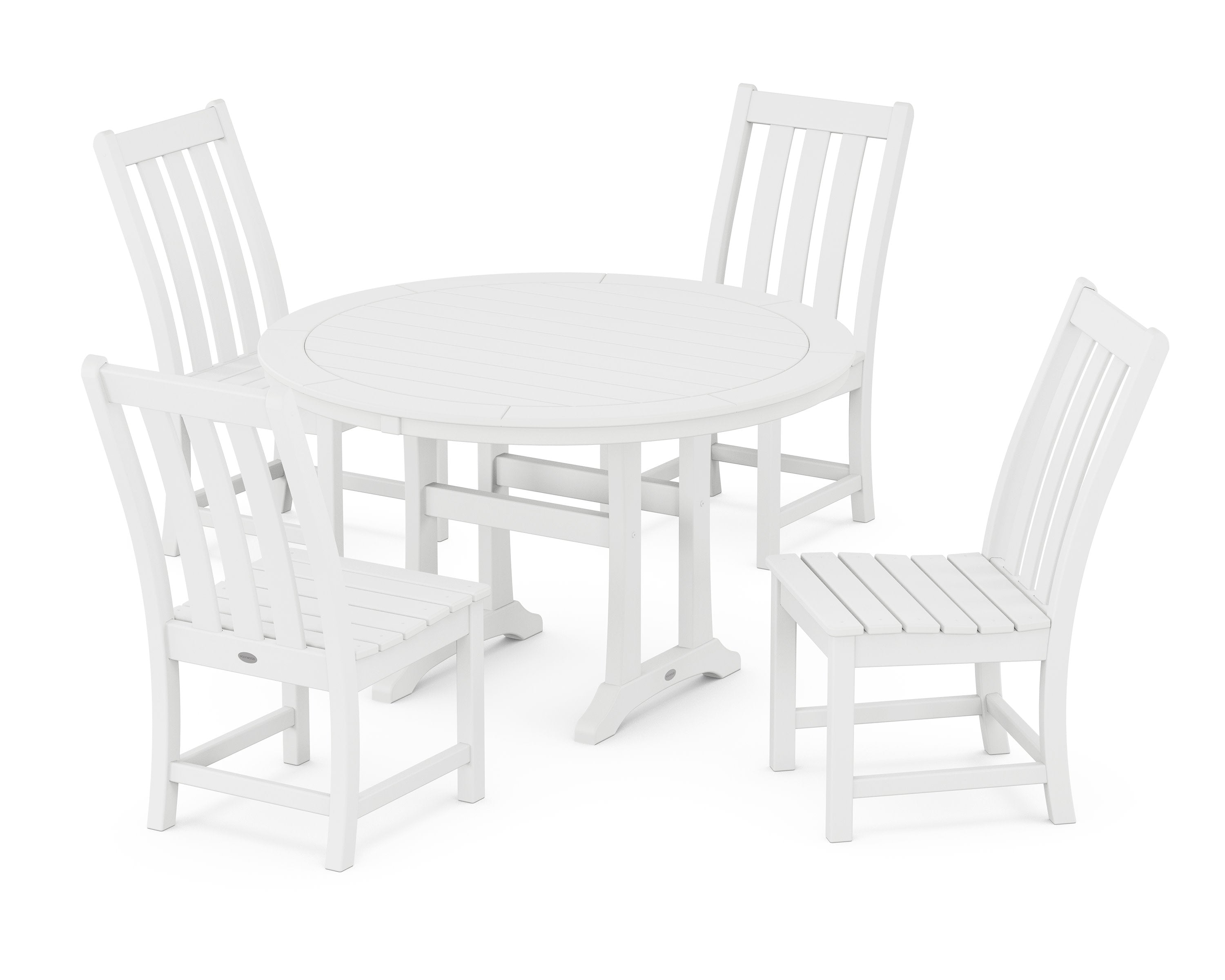 Vineyard Side Chair 5-Piece Round Dining Set With Trestle Legs in White