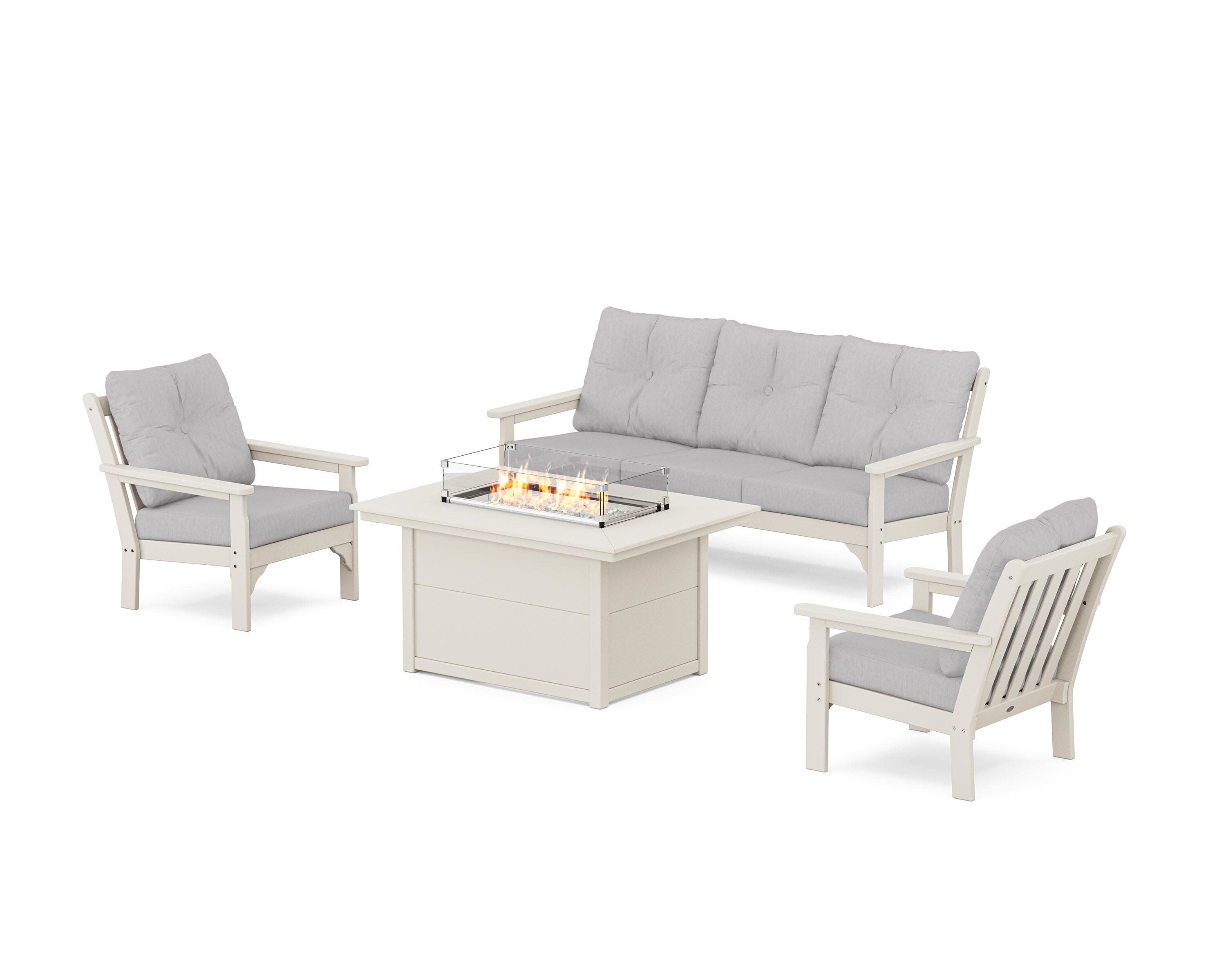 Vineyard Deep Seating Fire Pit Table Set in Sand / Granite