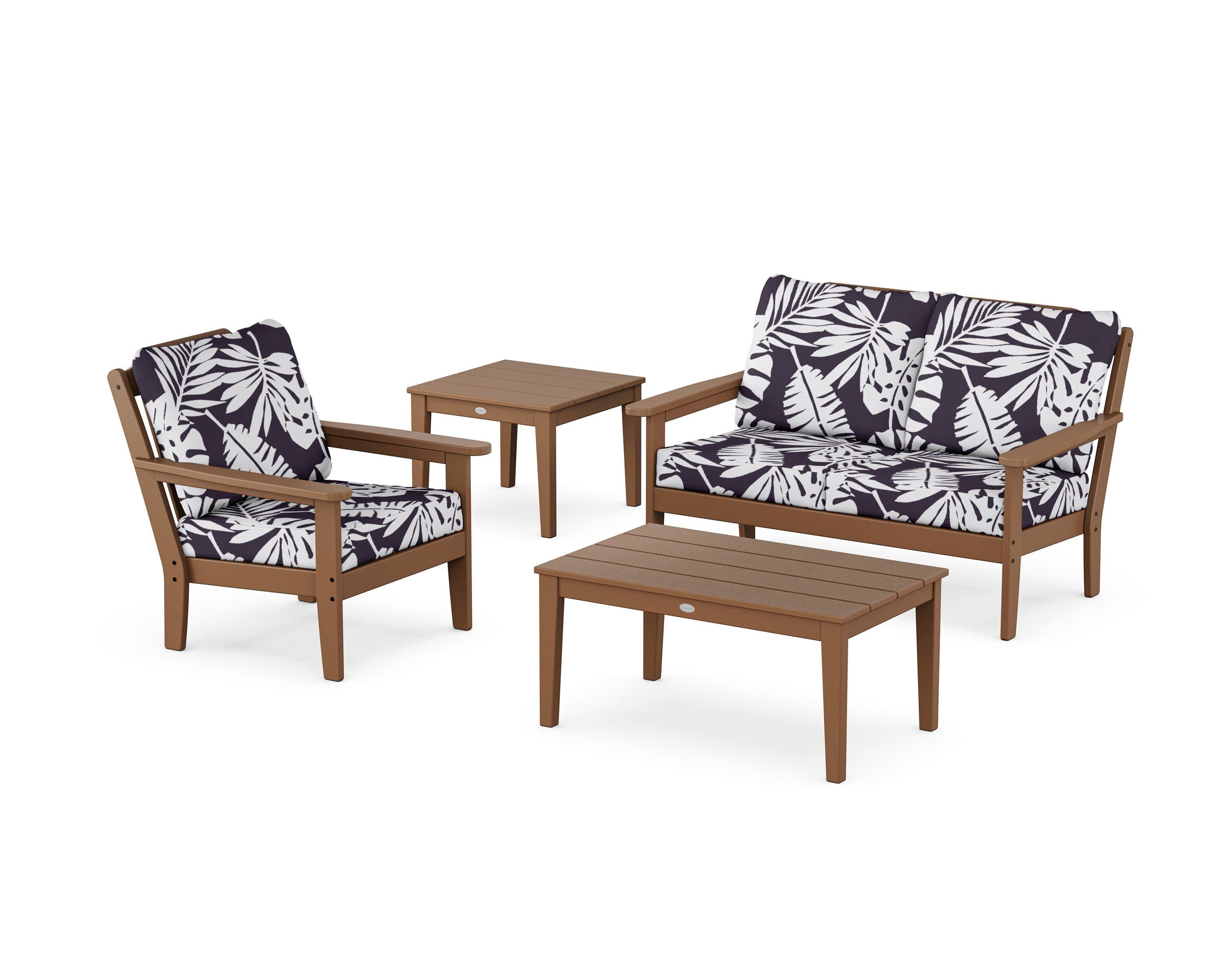 Wovendale 4-Piece Deep Seating Set in Teak / Leaf Navy
