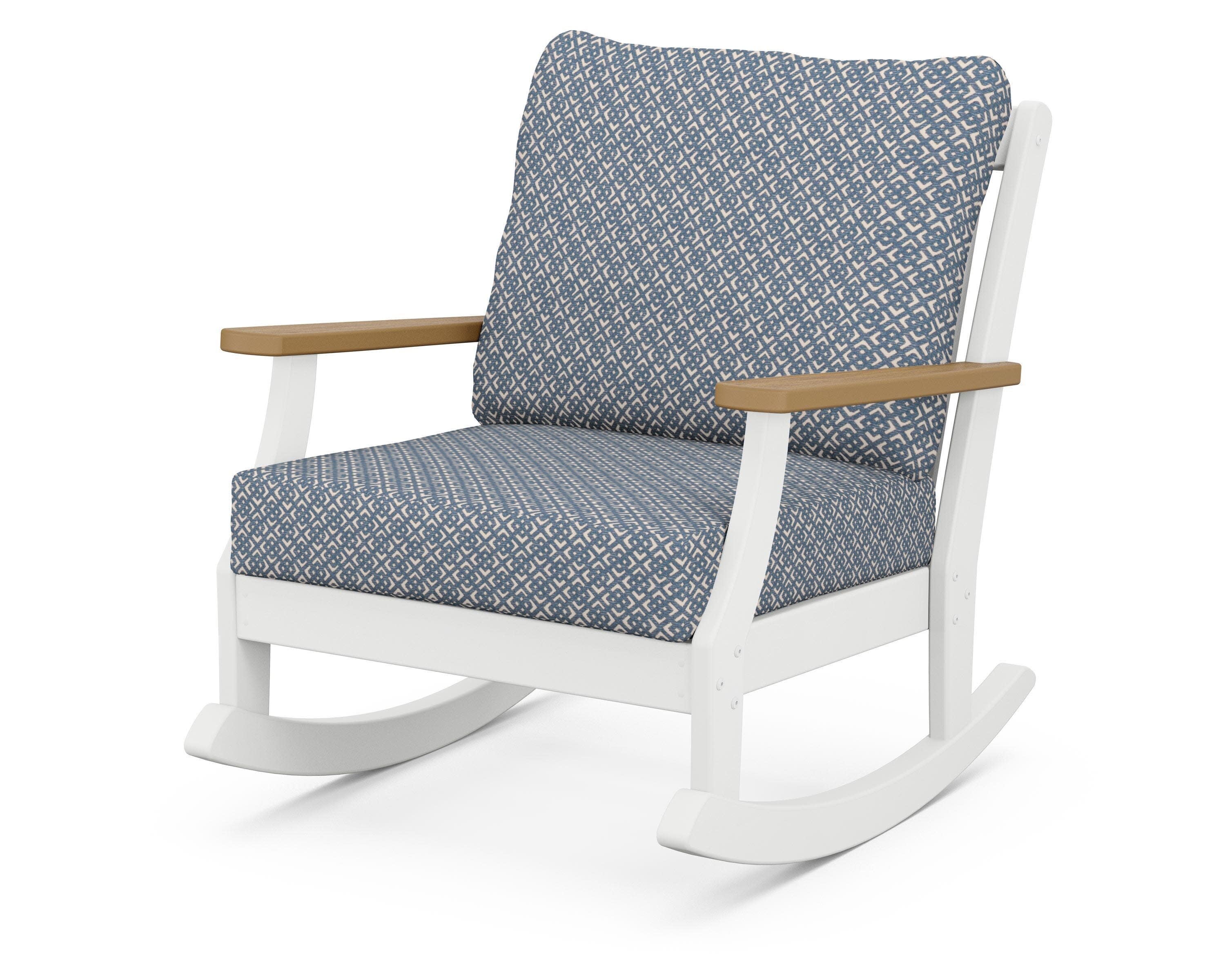 Braxton Deep Seating Rocking Chair in White / Natural / Hopscotch