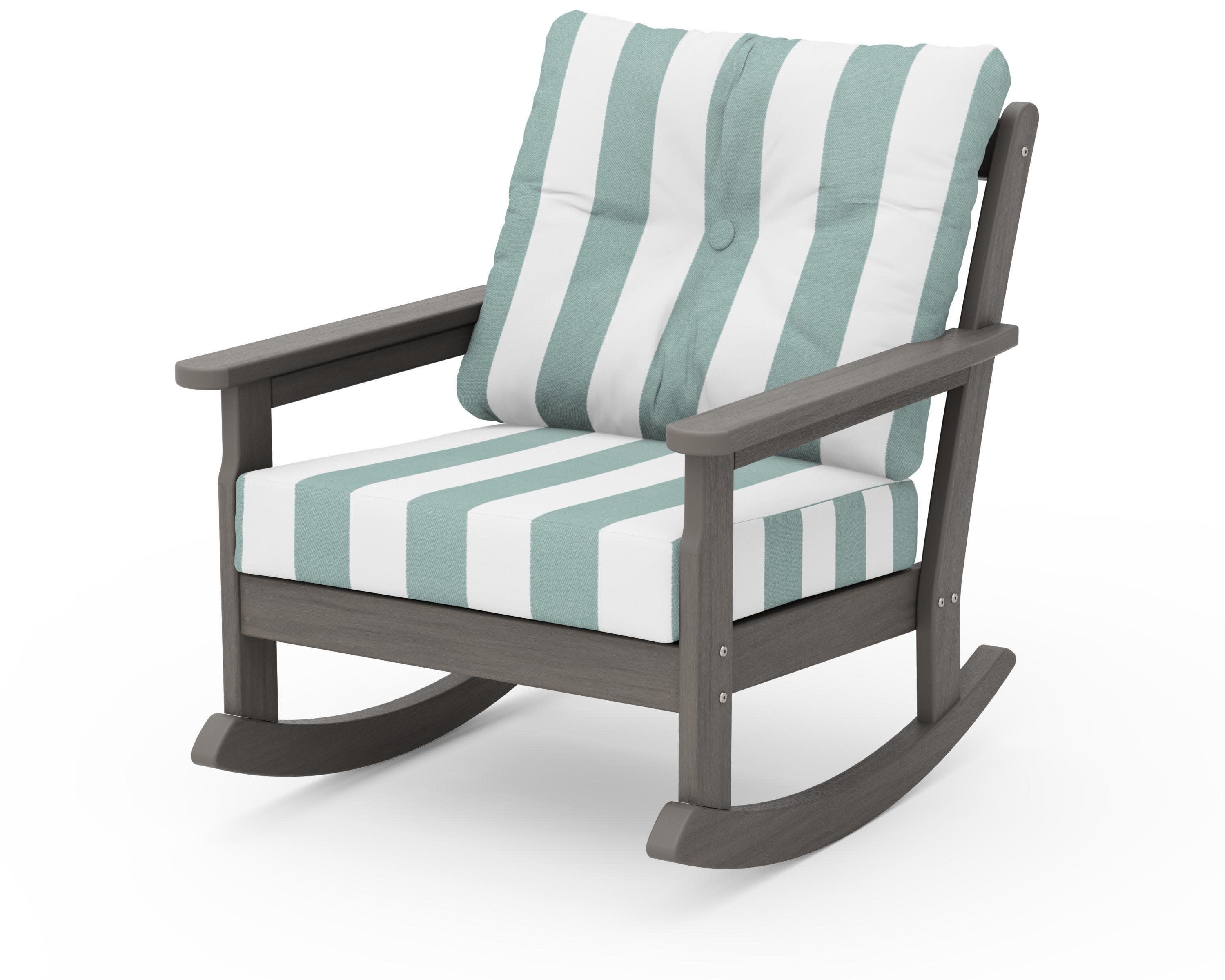 Vineyard Deep Seating Rocking Chair in Driftwood / Cabana Stripe Glacier Spa