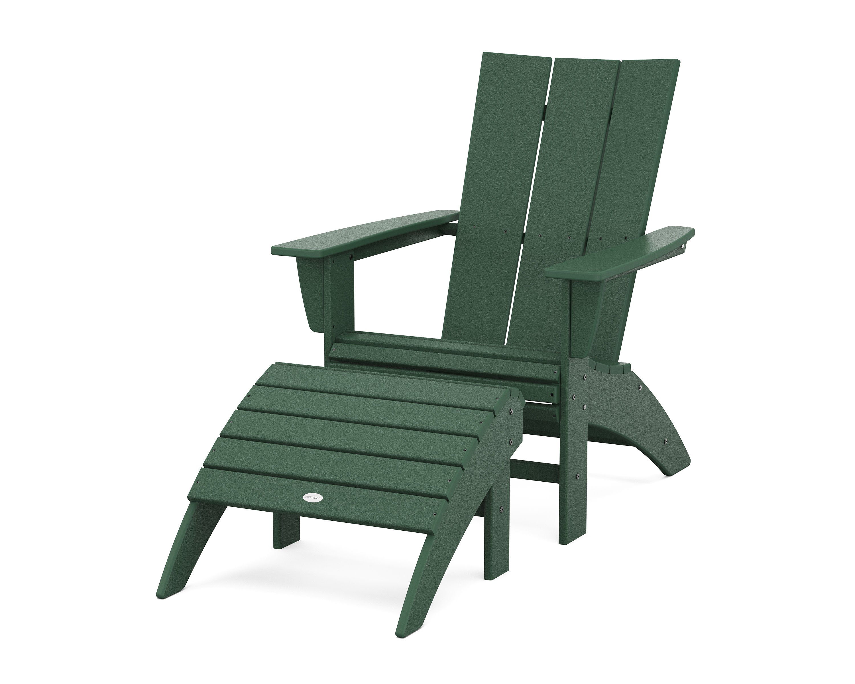 Modern Curveback Adirondack Chair 2-Piece Set with Ottoman in Green