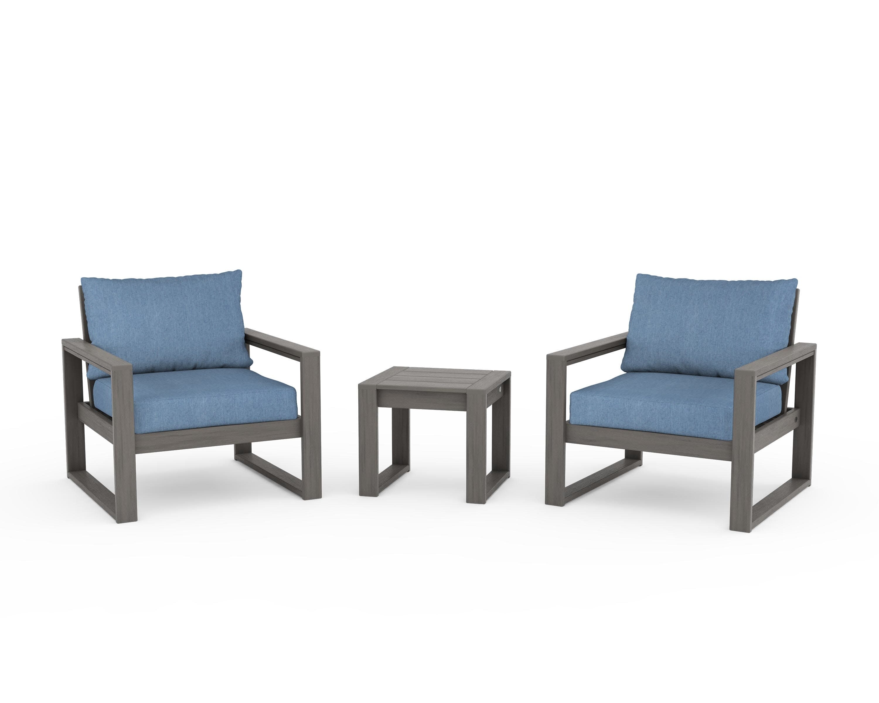 EDGE Sectional 3-Piece Deep Seating Set in Driftwood / Sky Blue