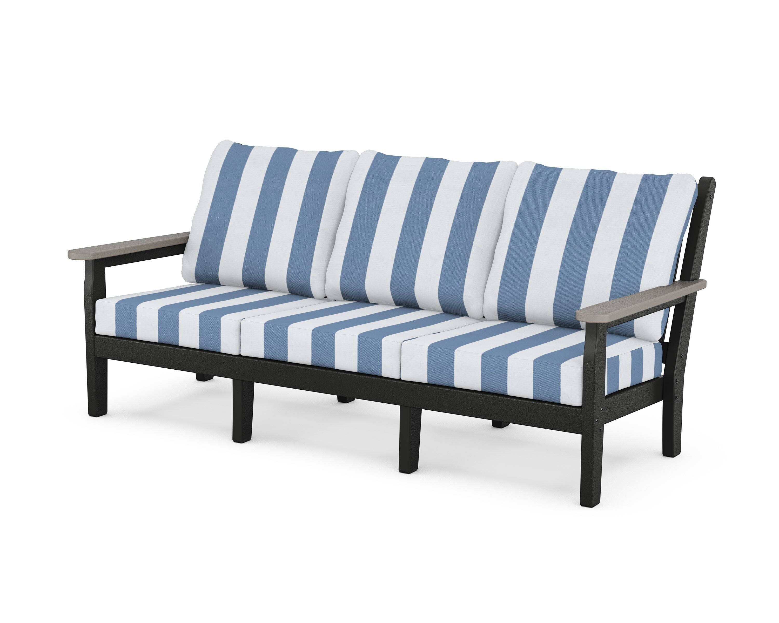 Chippendale Deep Seating Sofa in Black / Driftwood / Cabana Stripe Sky Blue