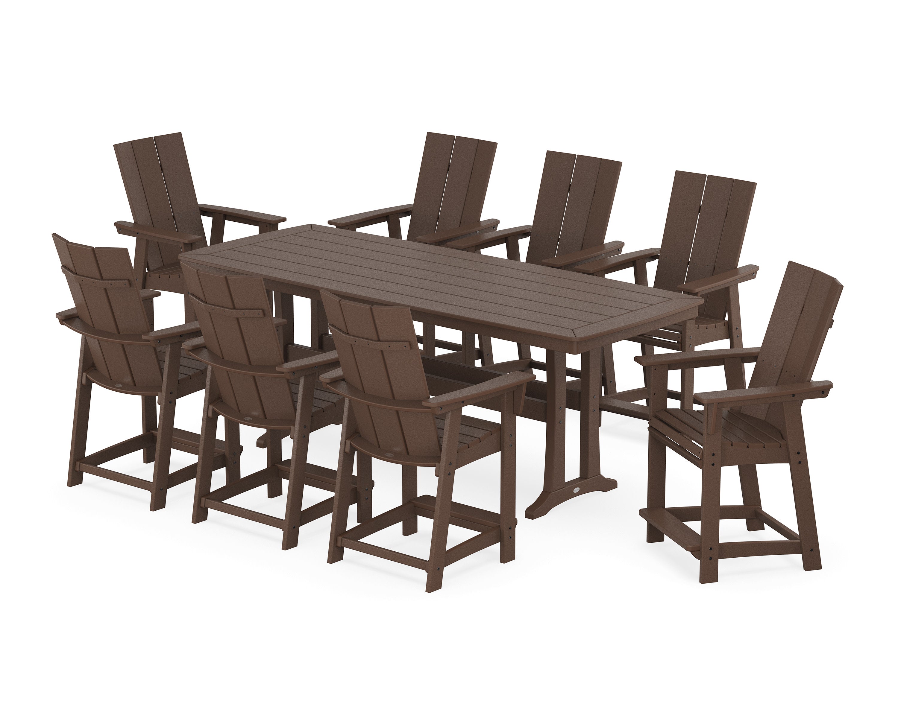 Modern Curveback Adirondack 9-Piece Counter Set with Trestle Legs in Mahogany