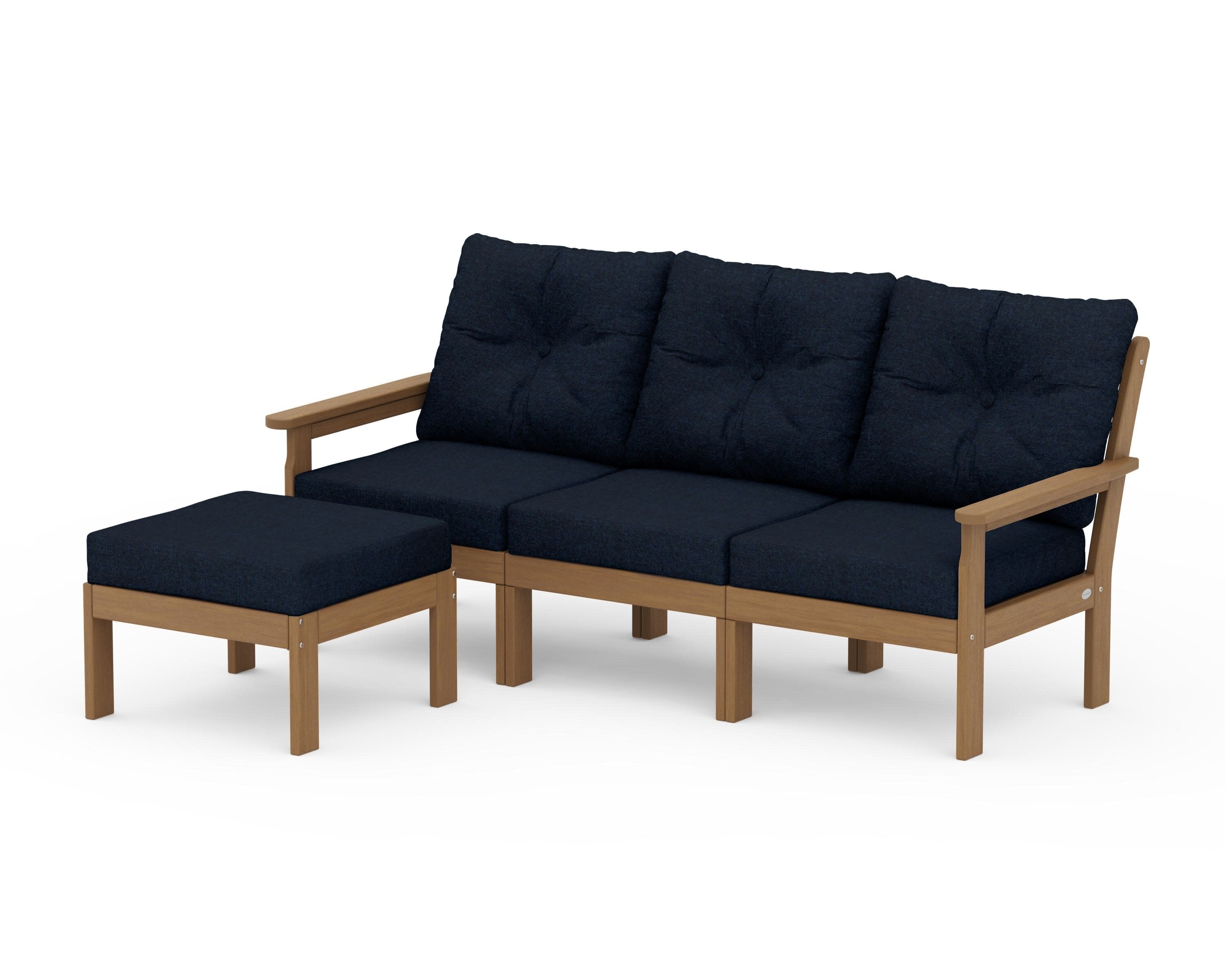 Vineyard 4-Piece Sectional with Ottoman in Natural / Marine Indigo