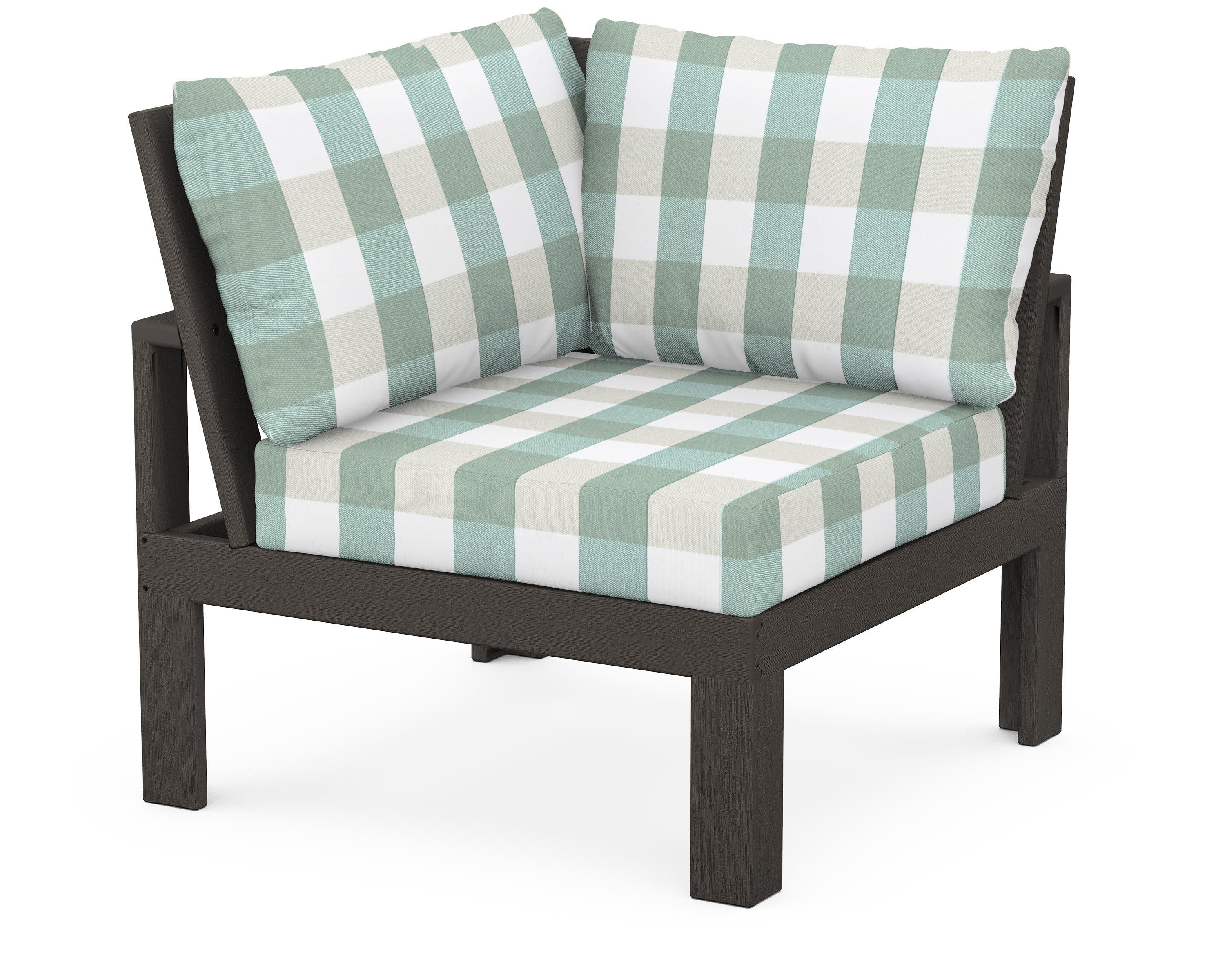 Modular Corner Chair in Vintage Coffee / Buffalo Plaid Glacier Spa