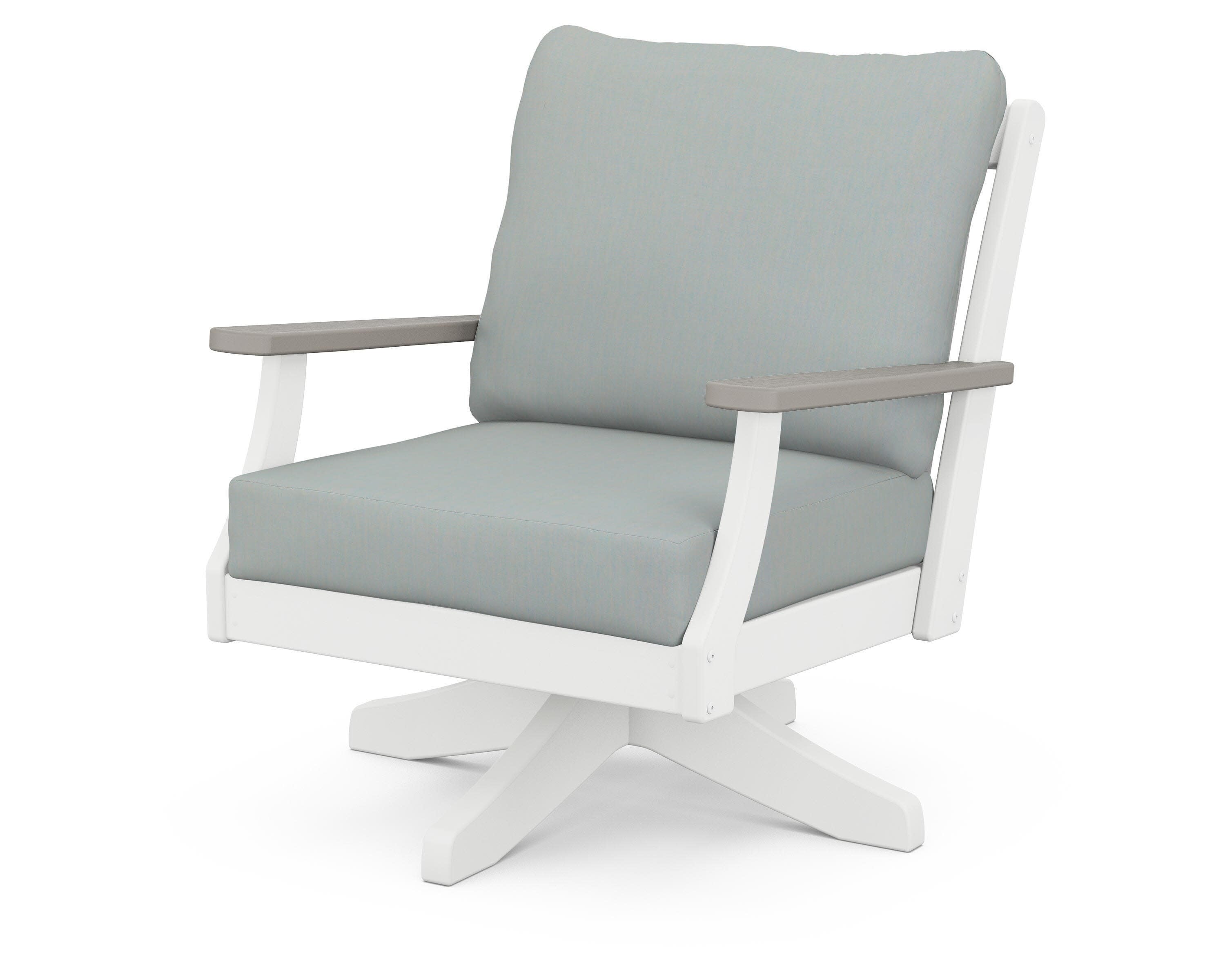 Braxton Deep Seating Swivel Chair in White / Driftwood / Spa