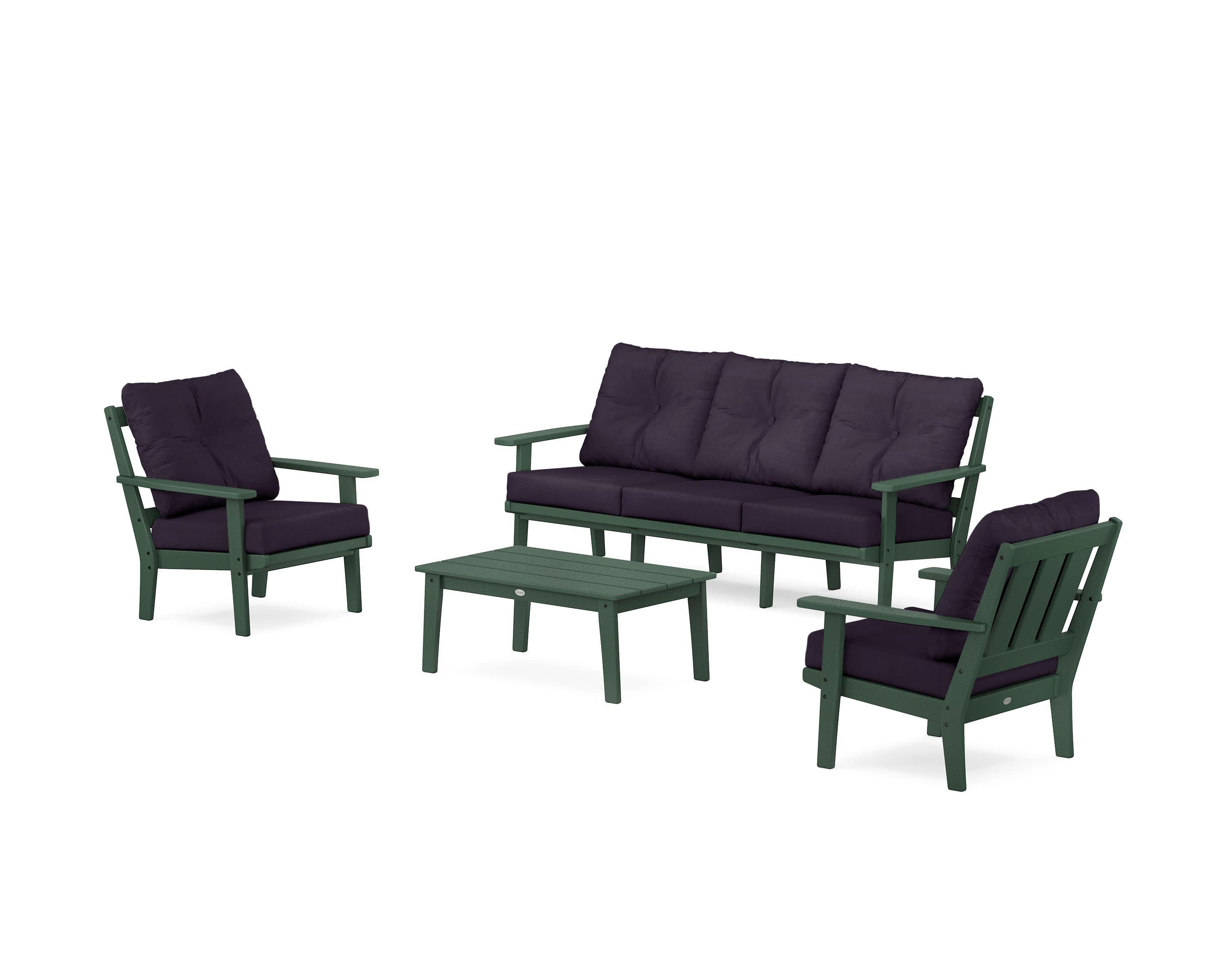 Oxford 4-Piece Deep Seating Set with Sofa in Green / Navy Linen