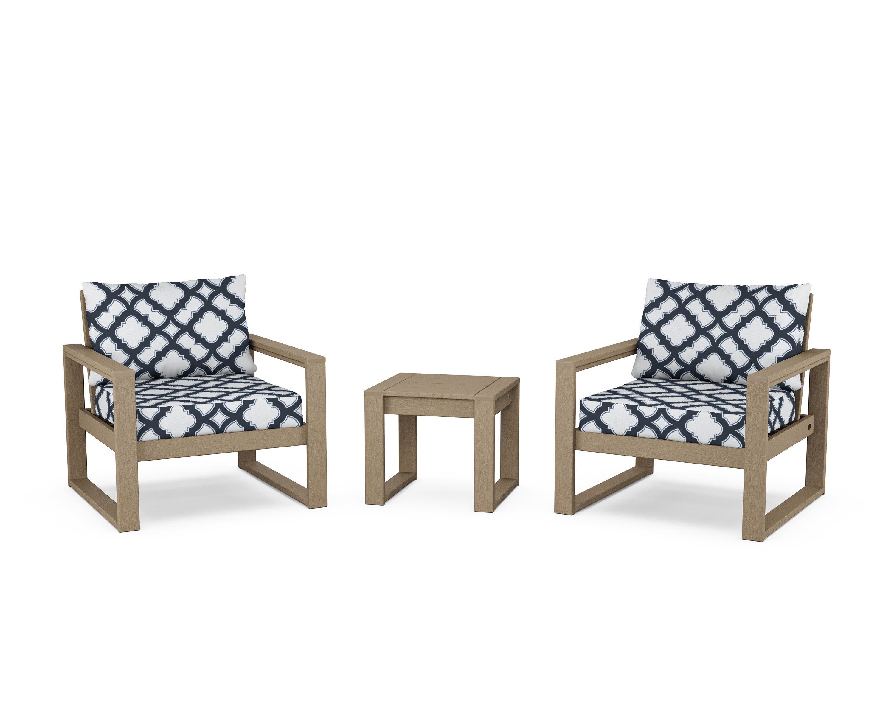 EDGE Sectional 3-Piece Deep Seating Set in Vintage Sahara / Trellis Marine Indigo