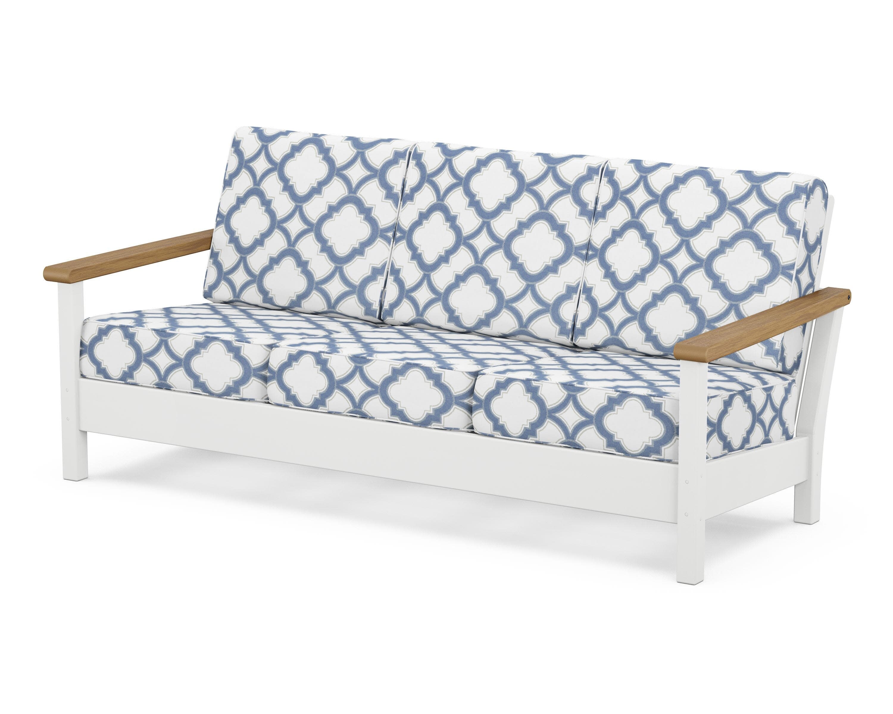 Harbour Deep Seating Sofa in White / Natural / Trellis Sky Blue
