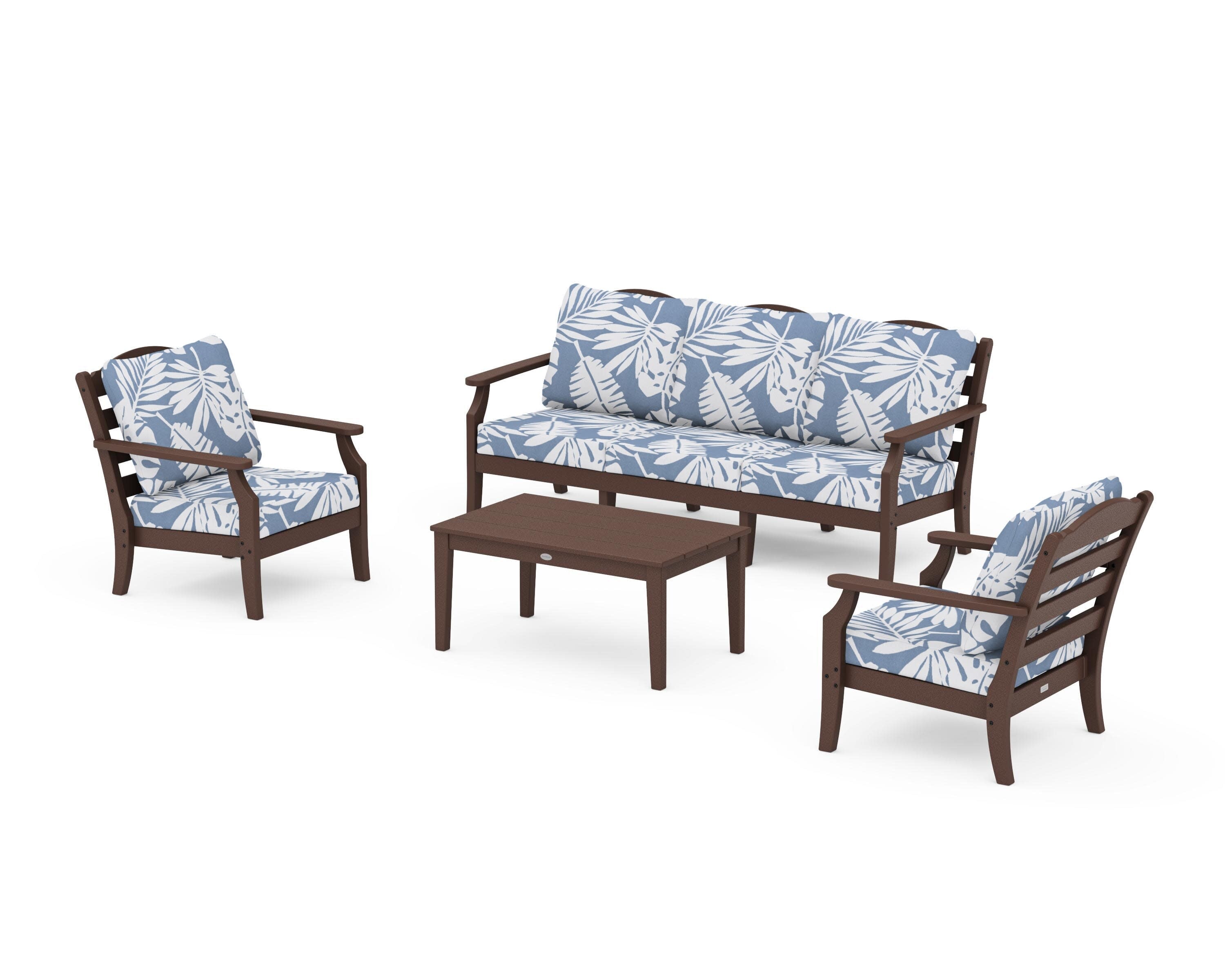 Savannah 4-Piece Deep Seating Set with Sofa in Mahogany / Leaf Sky Blue