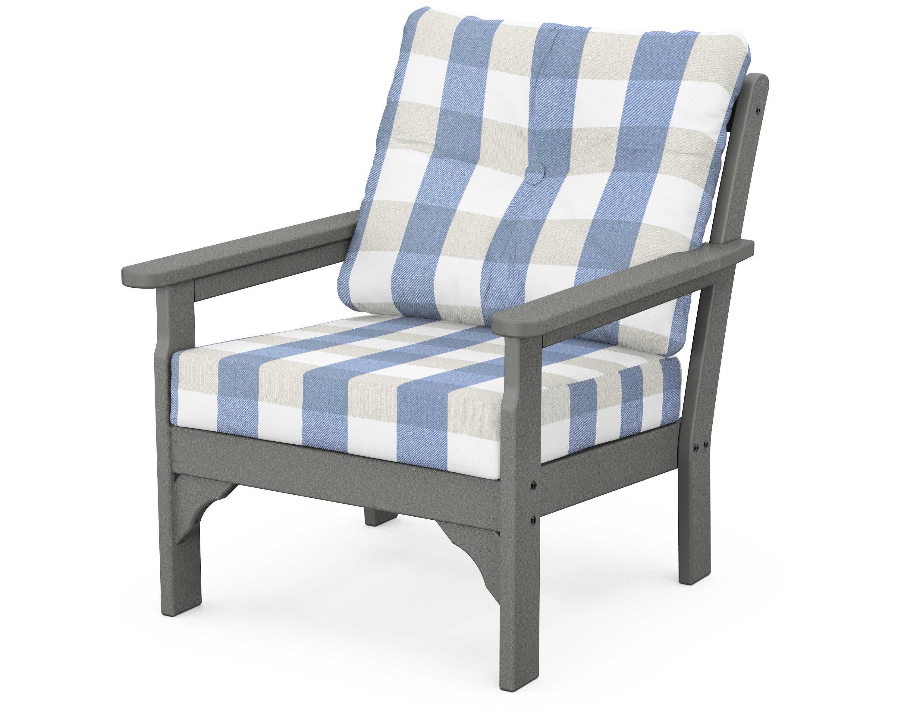 Vineyard Deep Seating Chair in Slate Grey / Buffalo Plaid Sky Blue