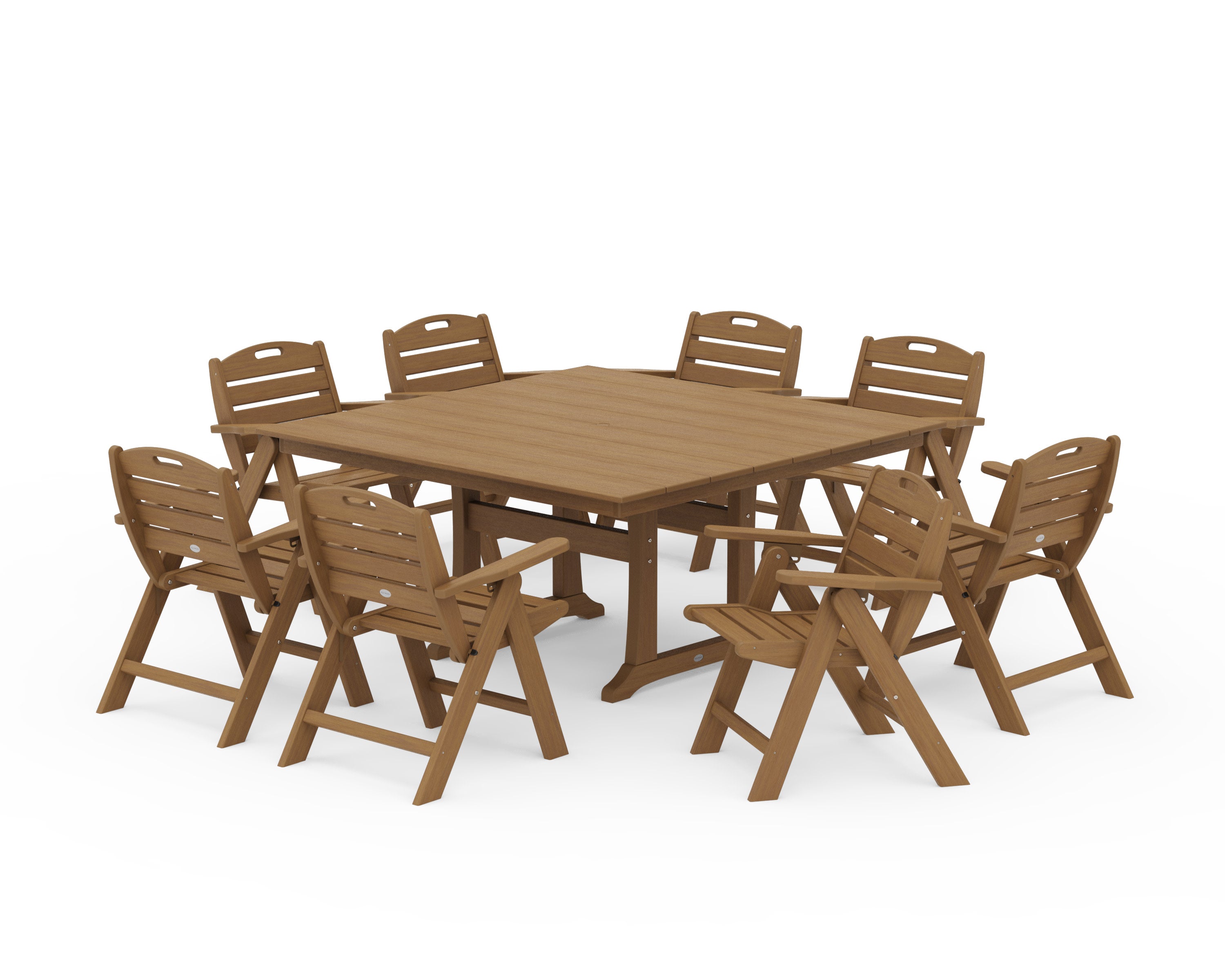 Nautical Lowback 9-Piece Square Farmhouse Dining Set with Trestle Legs in Natural