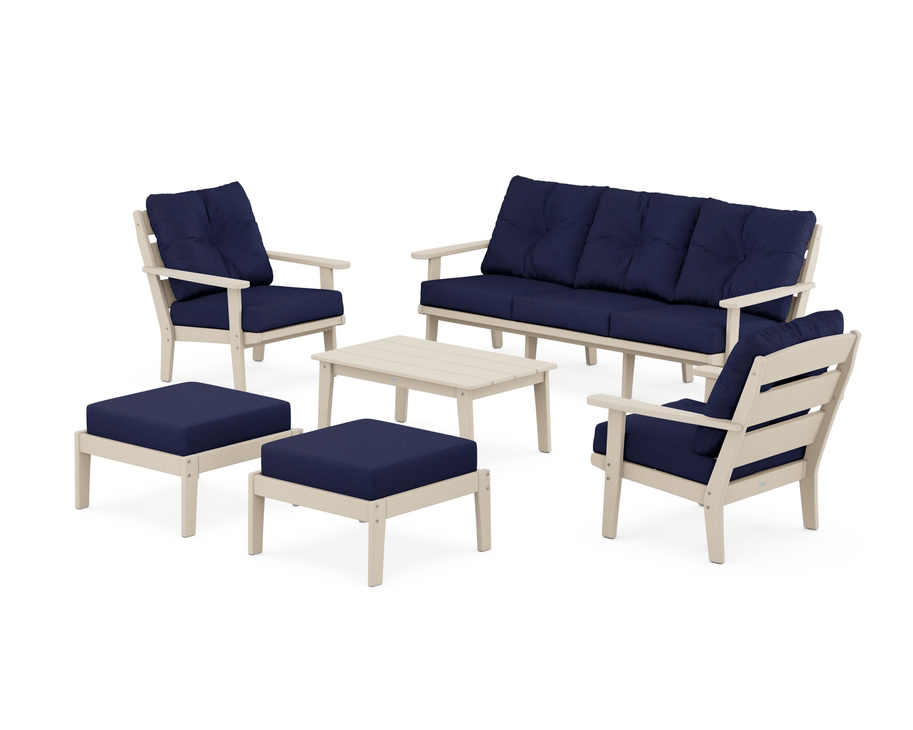 Lakeside 6-Piece Lounge Sofa Set in Sand / Navy