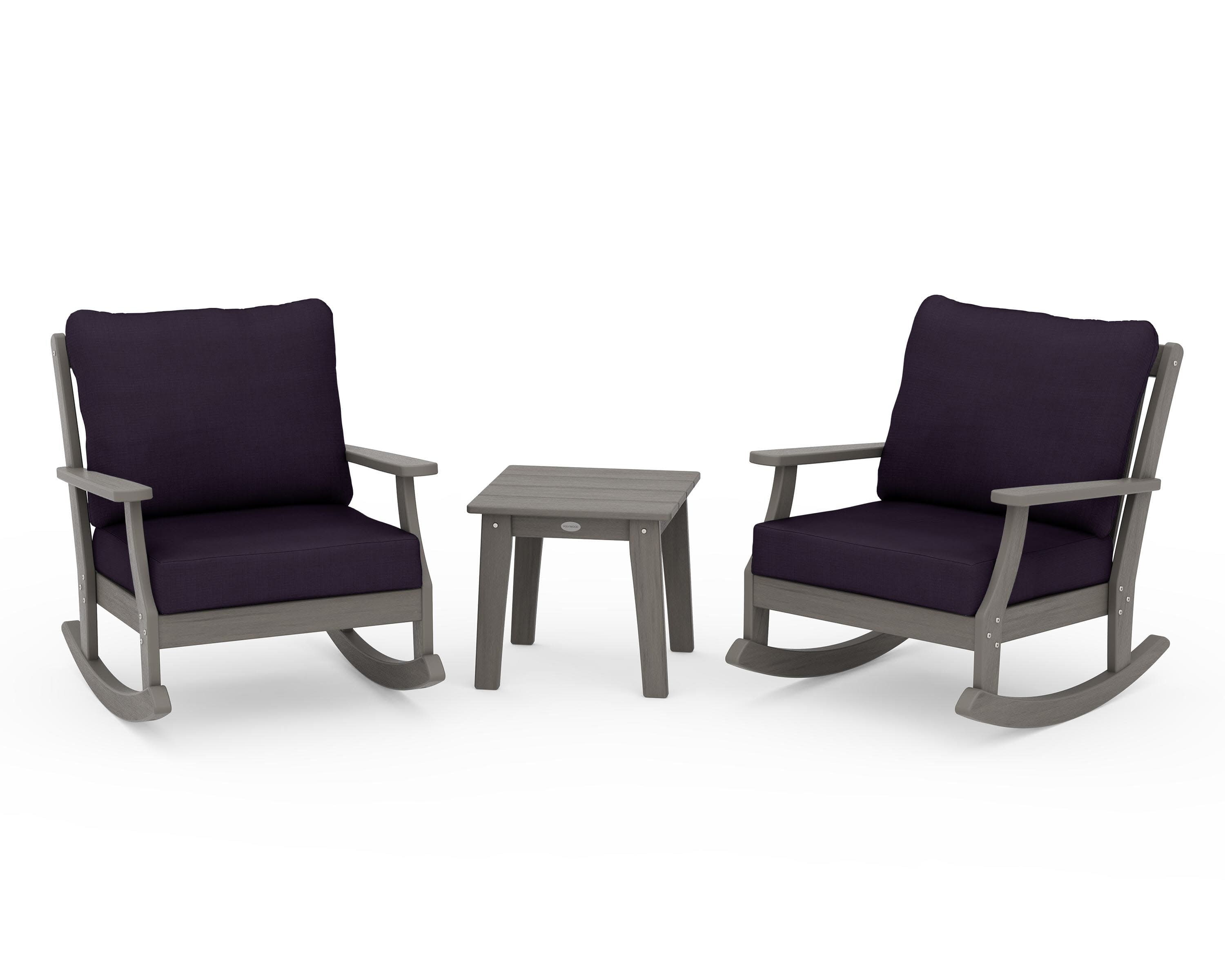 Braxton 3-Piece Deep Seating Rocker Set in Driftwood / Navy Linen