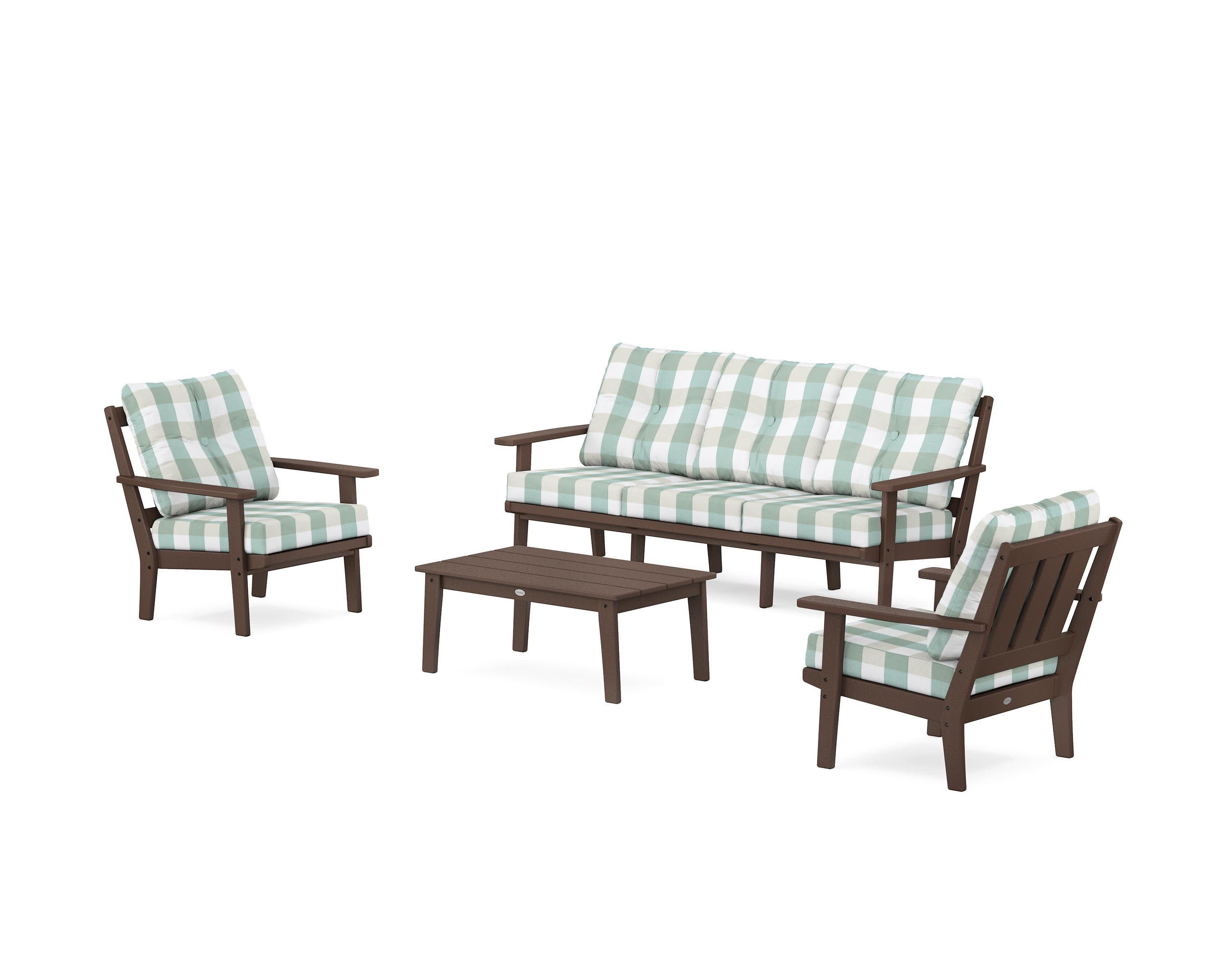 Oxford 4-Piece Deep Seating Set with Sofa in Mahogany / Buffalo Plaid Glacier Spa