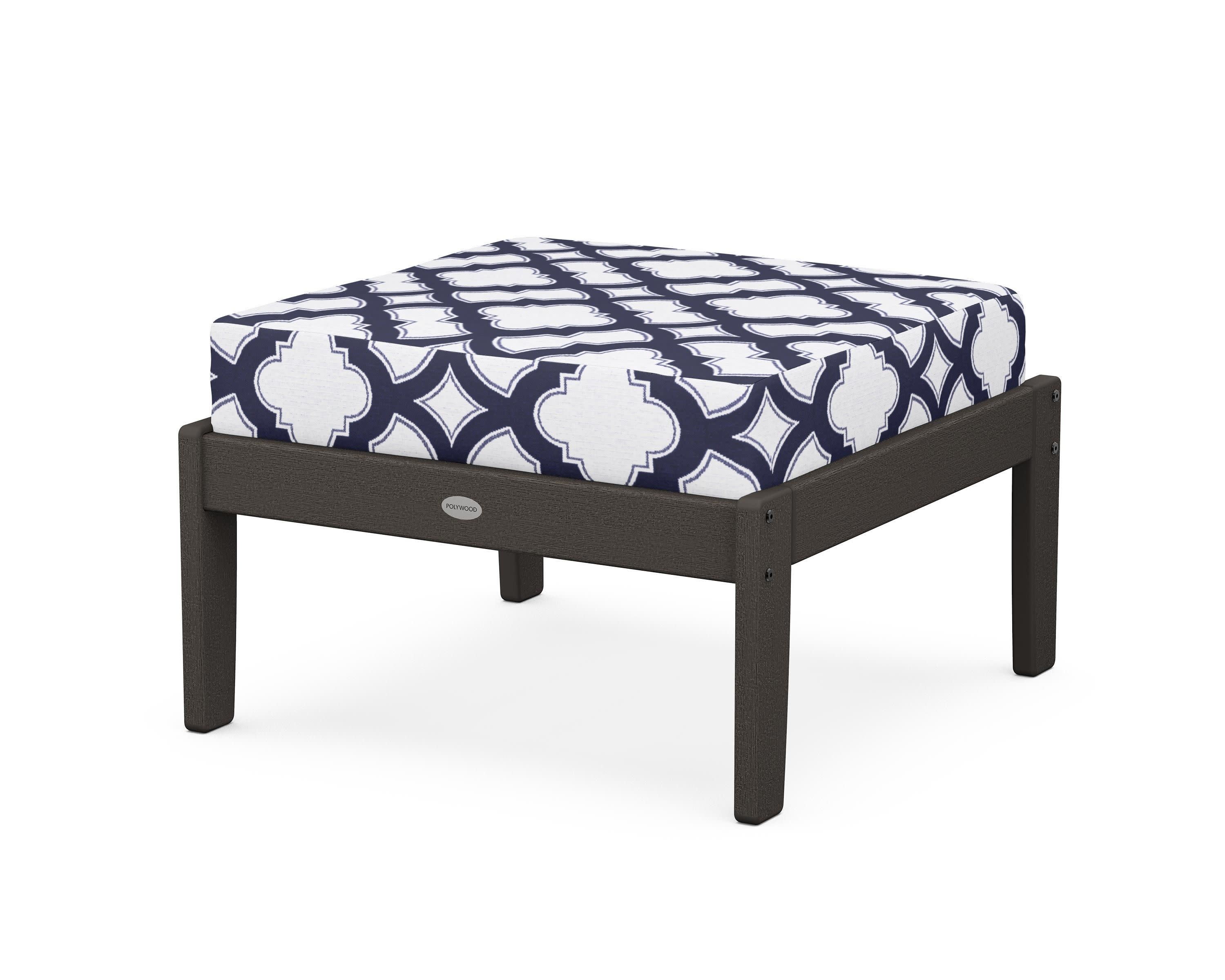 Braxton Deep Seating Ottoman in Vintage Coffee / Trellis Navy