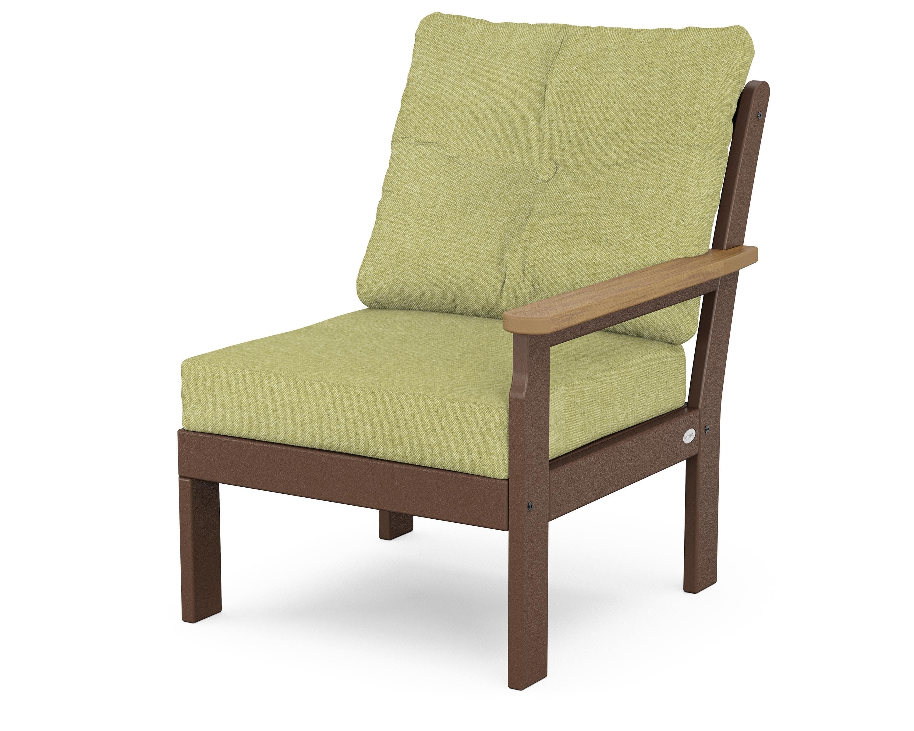 Vineyard Modular Right Arm Chair in Mahogany / Natural / Chartreuse Boucle