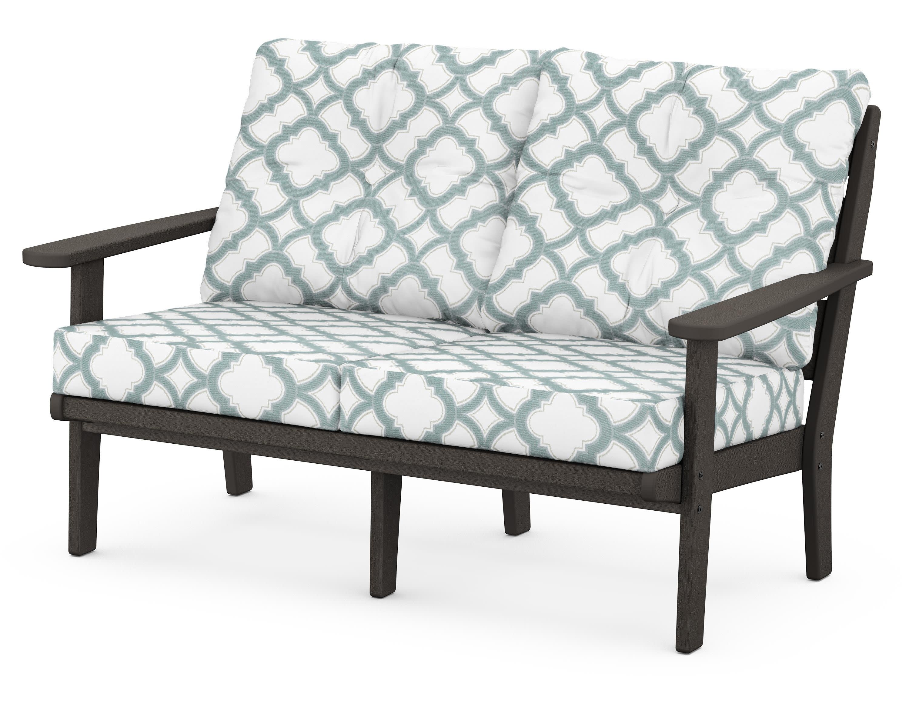 Lakeside Deep Seating Loveseat in Vintage Coffee / Trellis Glacier Spa