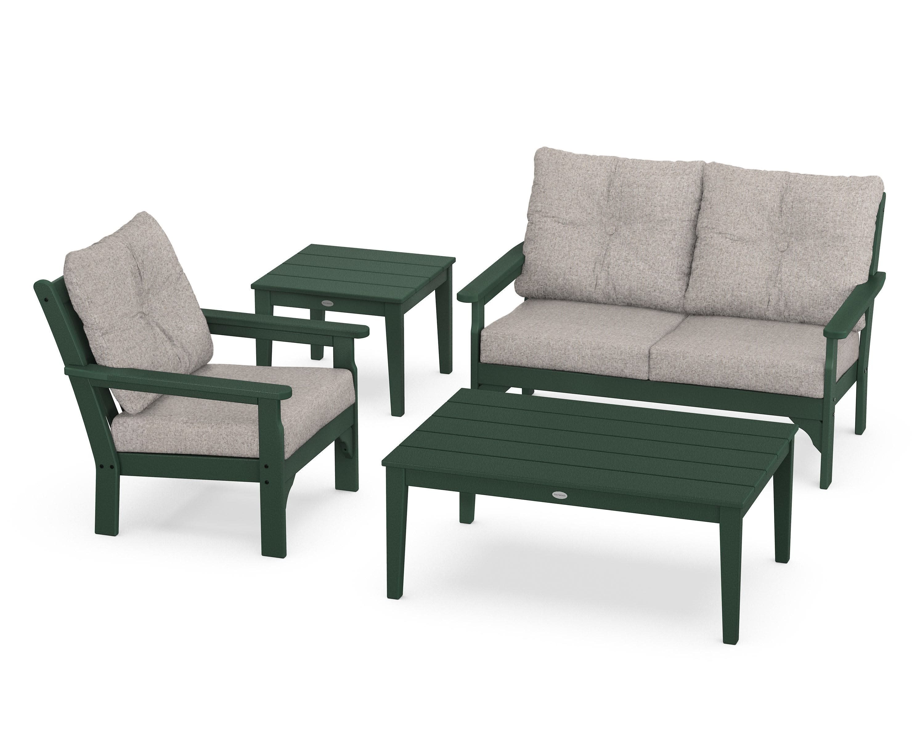 Vineyard 4-Piece Deep Seating Set in Green / Weathered Tweed