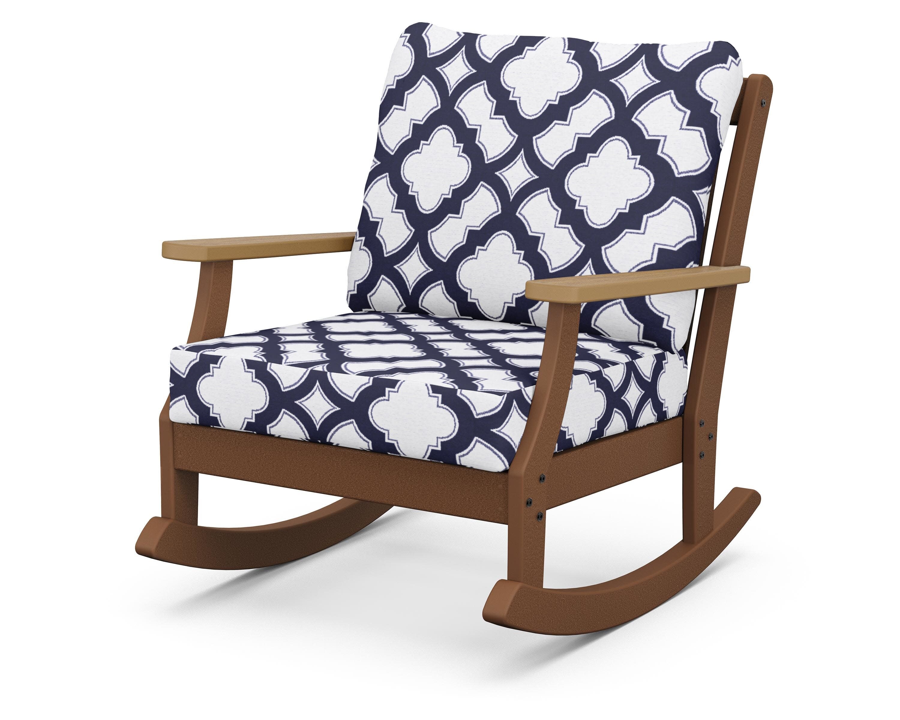 Braxton Deep Seating Rocking Chair in Teak / Natural / Trellis Navy