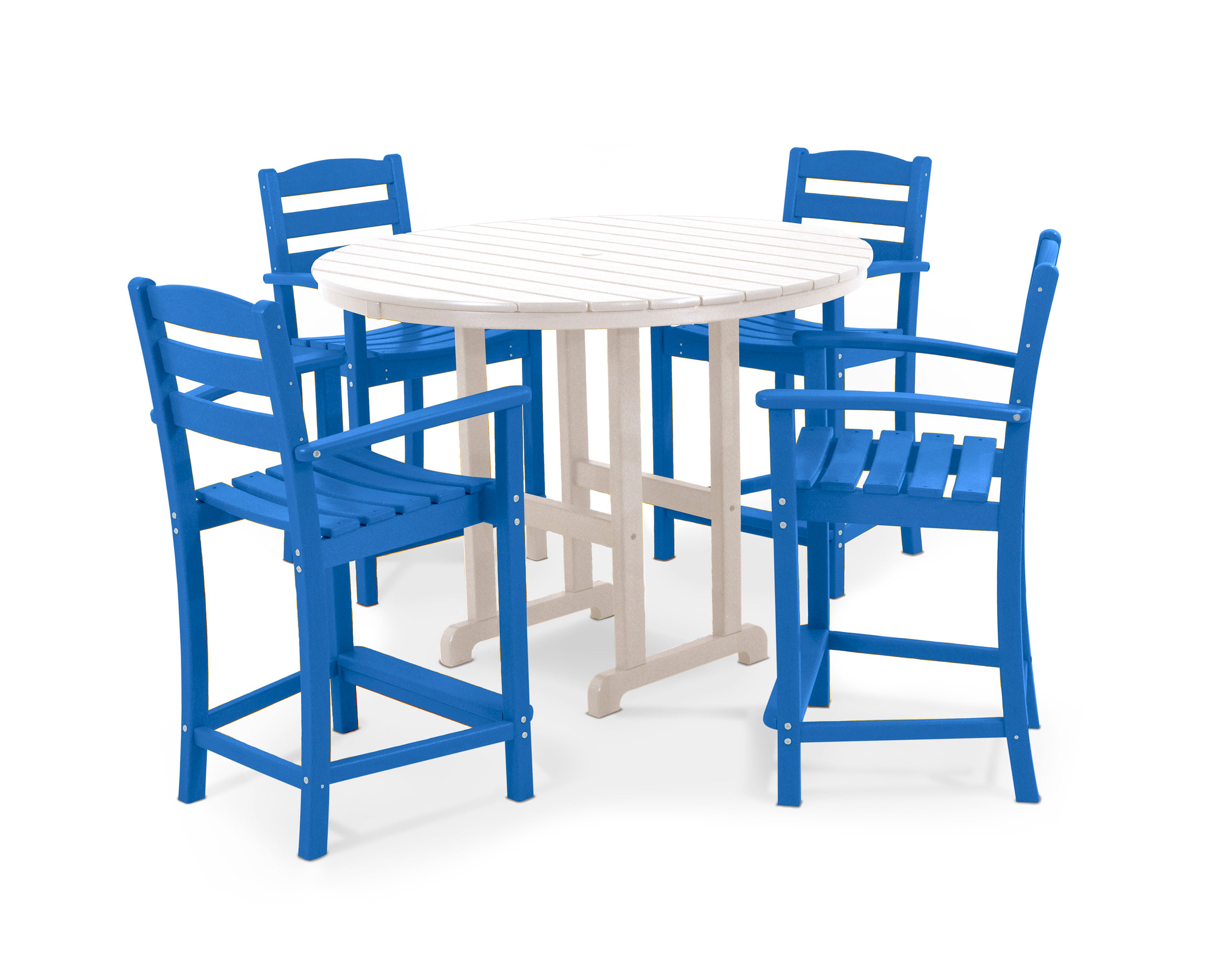 La Casa Caf 5-Piece Round Farmhouse Counter Set in Pacific Blue / White