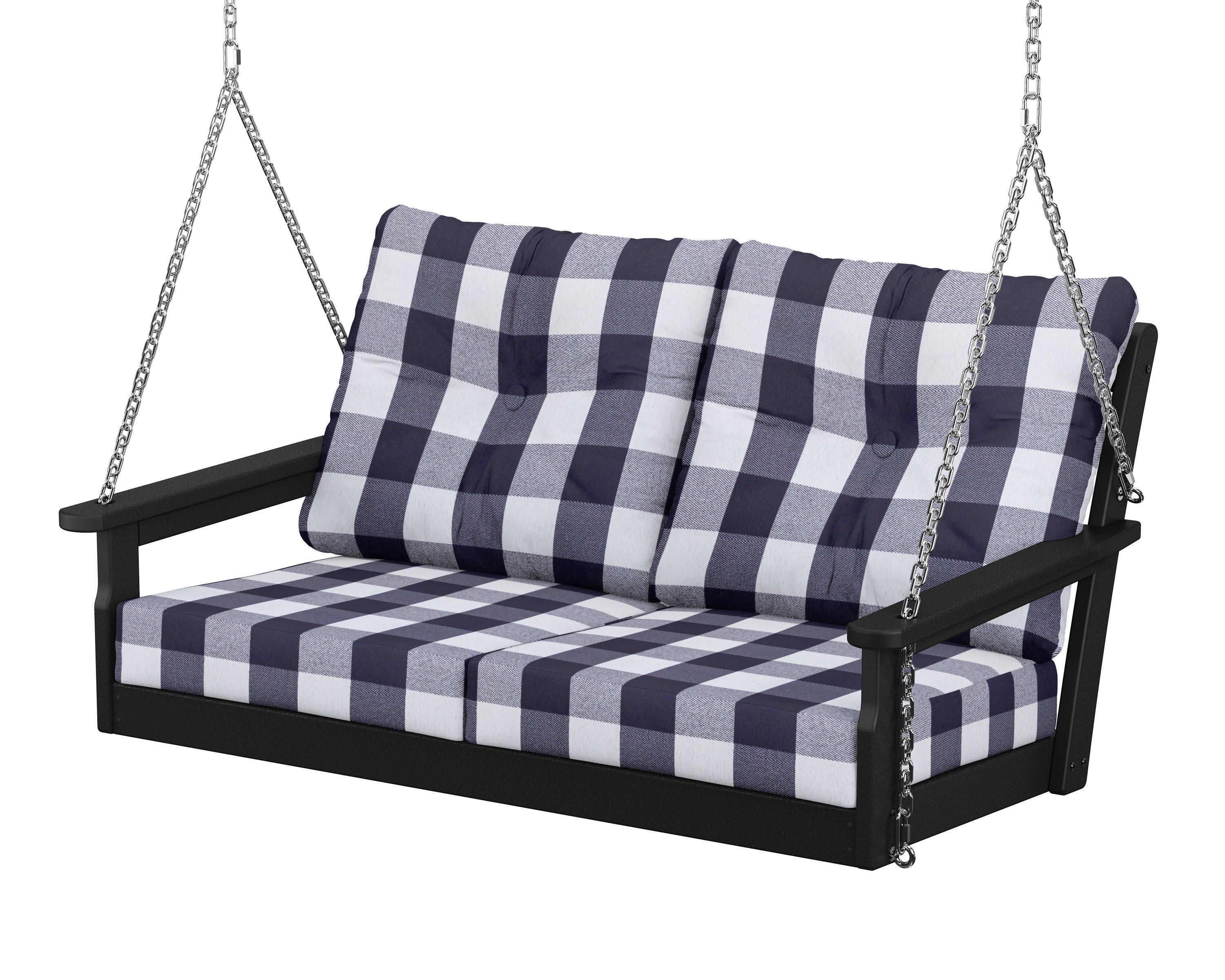 Vineyard Deep Seating Swing in Black / Buffalo Plaid Navy