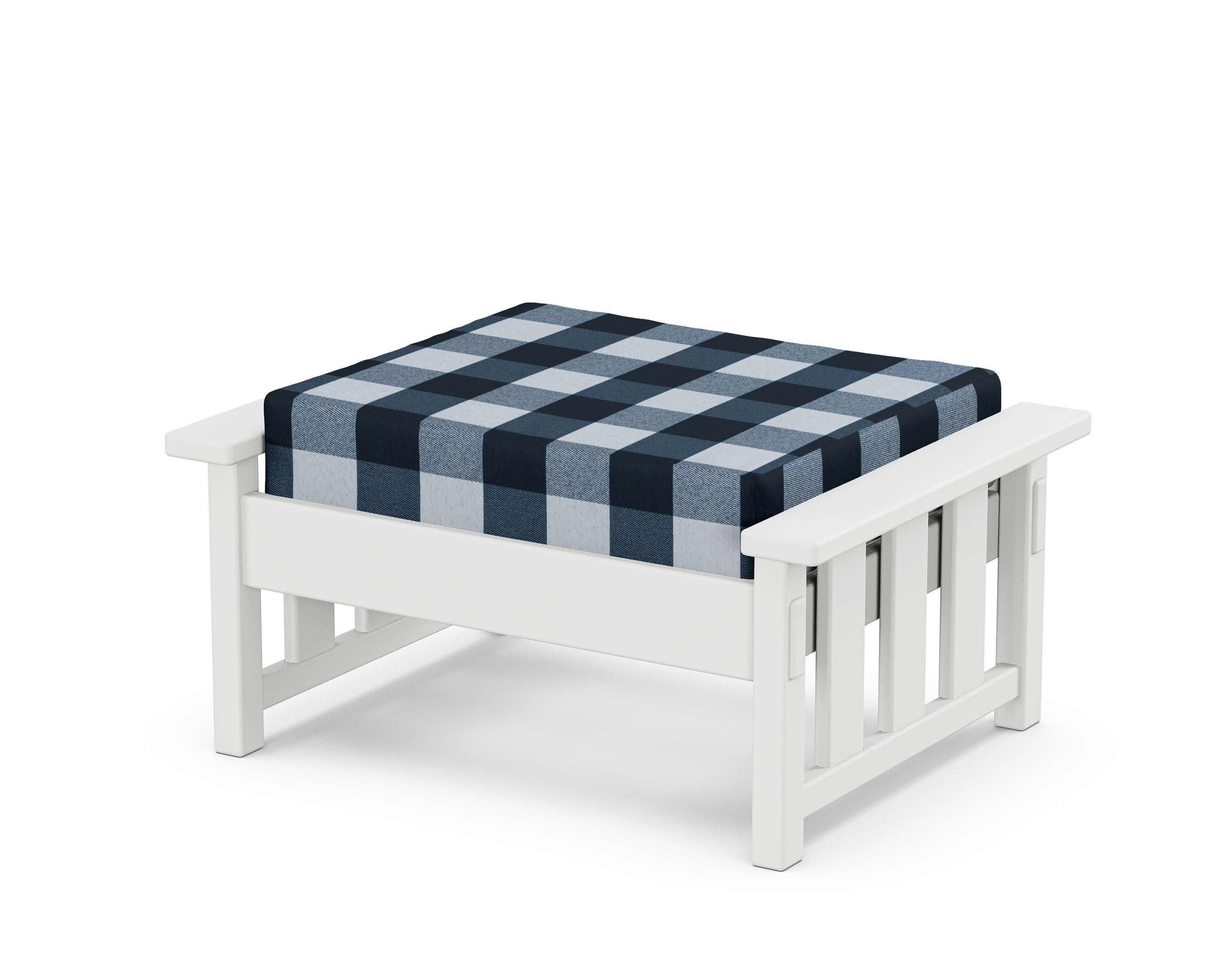 Acadia Deep Seating Ottoman in White / Buffalo Plaid Marine Indigo