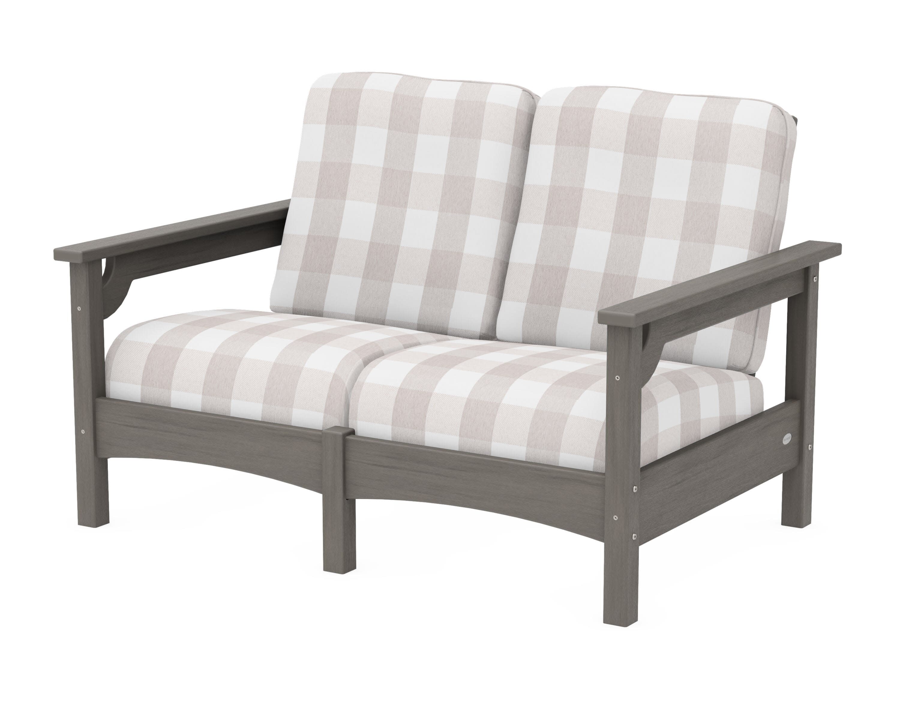 Club Loveseat in Driftwood / Buffalo Plaid Dune Burlap