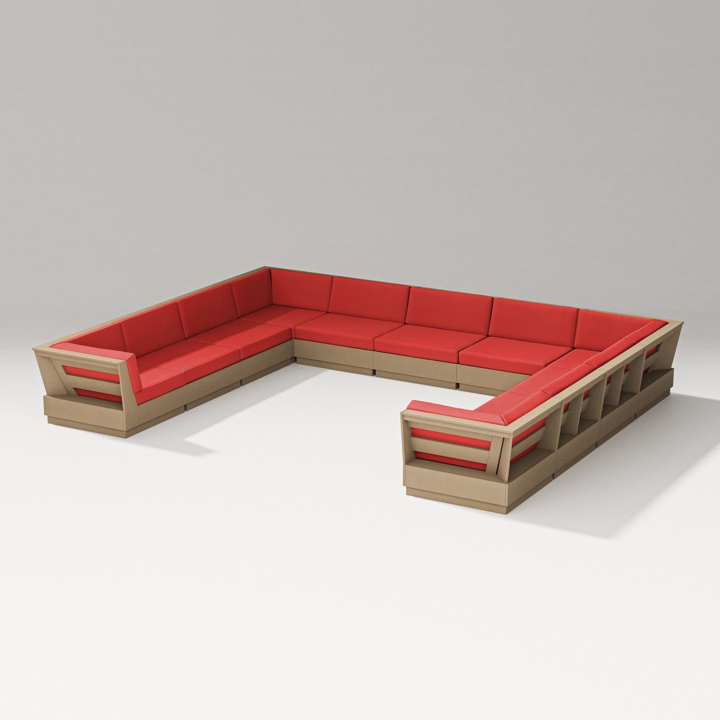 Elevate Large U-Shaped Sectional in Vintage Sahara / Crimson Linen