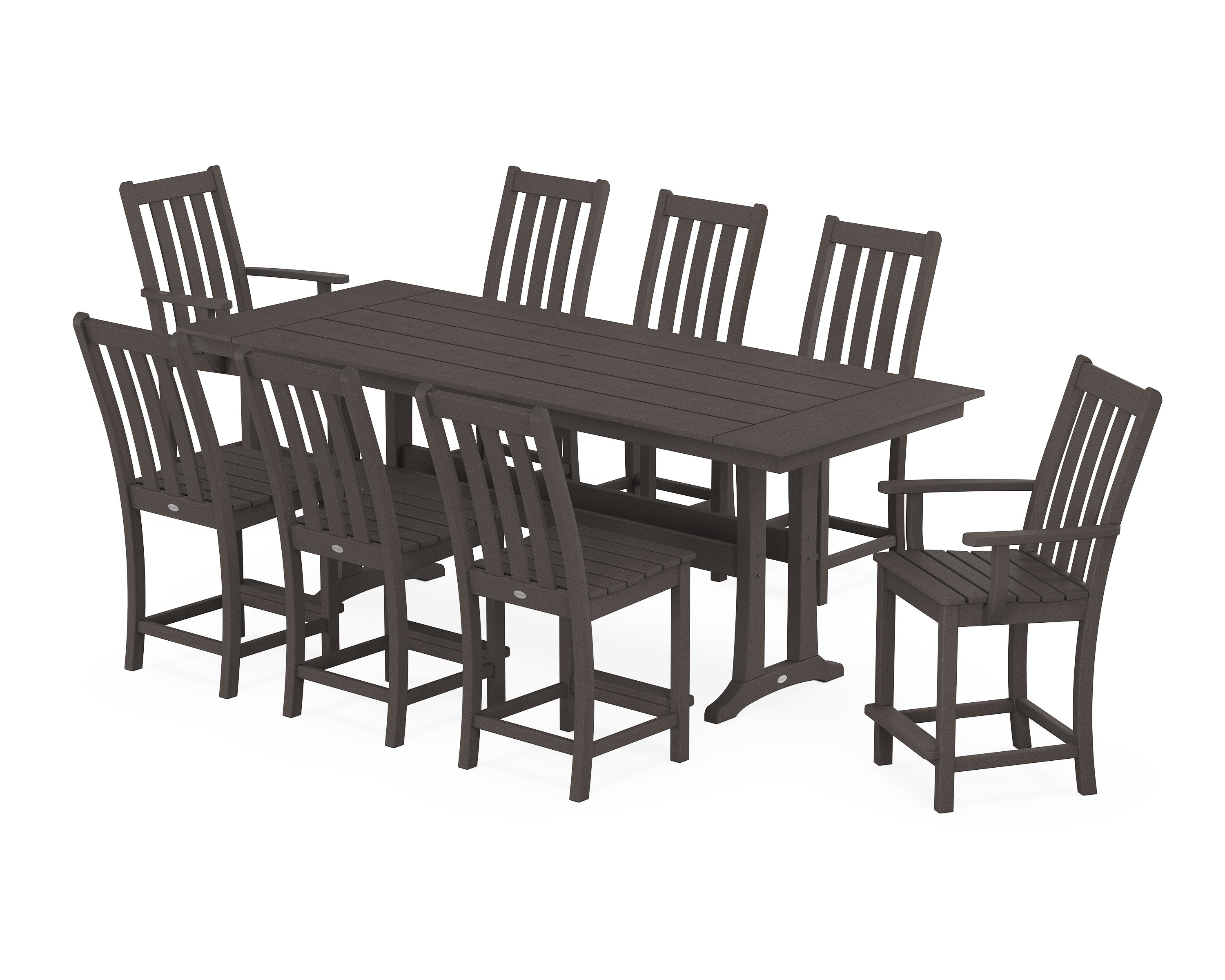 Vineyard 9-Piece Farmhouse Counter Set with Trestle Legs in Vintage Coffee