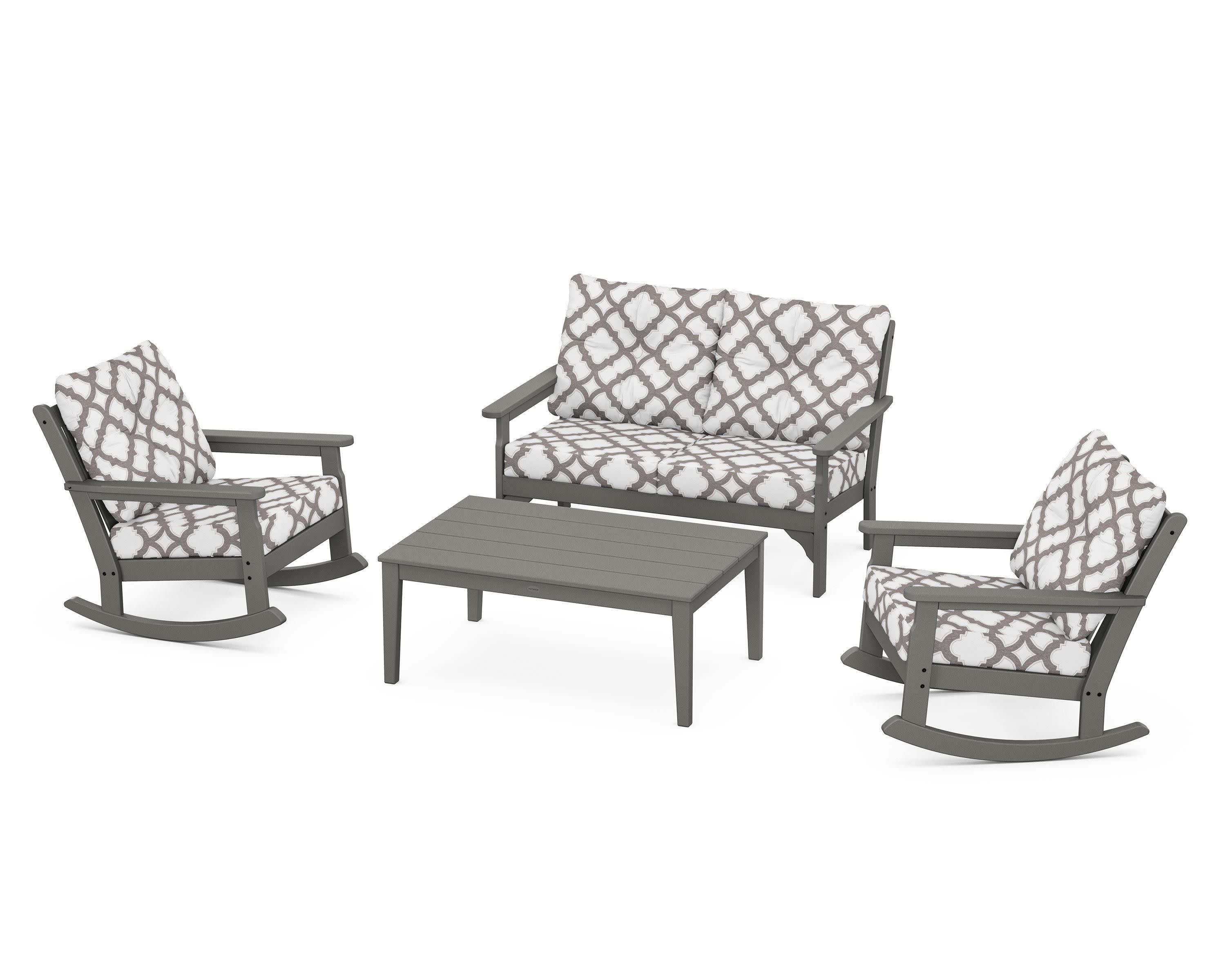 Vineyard 4-Piece Deep Seating Rocking Chair Set in Slate Grey / Trellis Grey Mist